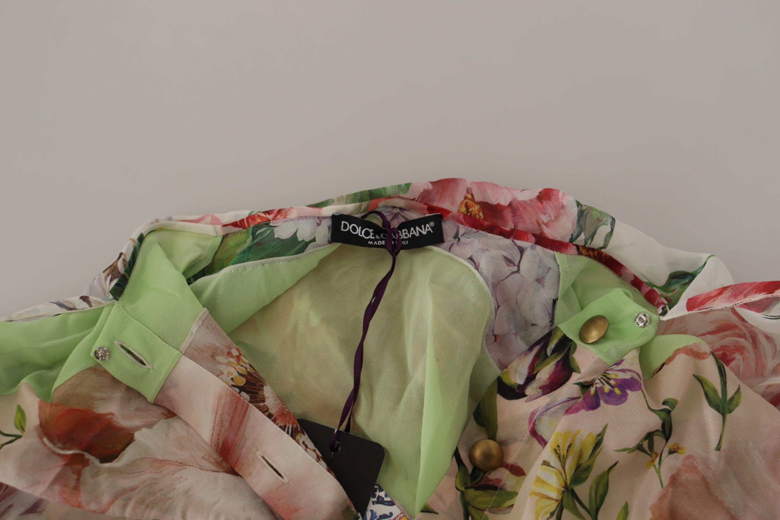 Dolce & Gabbana Multicolor  Floral Patchwork Design Ascot Collar Top Blouse Dolce & Gabbana