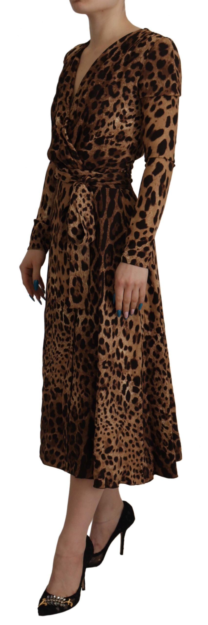 Dolce & Gabbana Brown Leopard Wrap A-line Maxi Viscose Dress Dolce & Gabbana