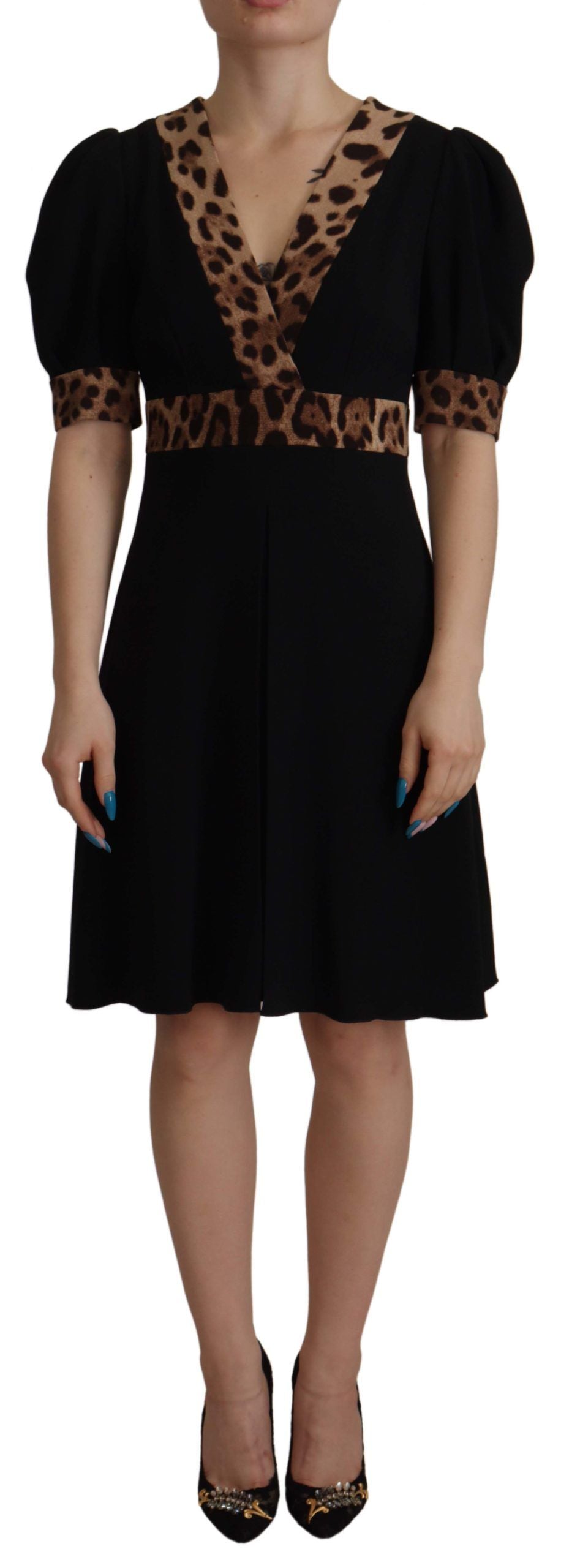 Dolce & Gabbana Black Leopard A-line Knee Length Dress Dolce & Gabbana