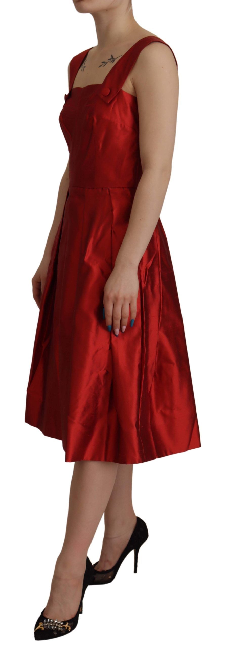 Dolce & Gabbana Red A-line Pleated Satin Silk Dress Dolce & Gabbana