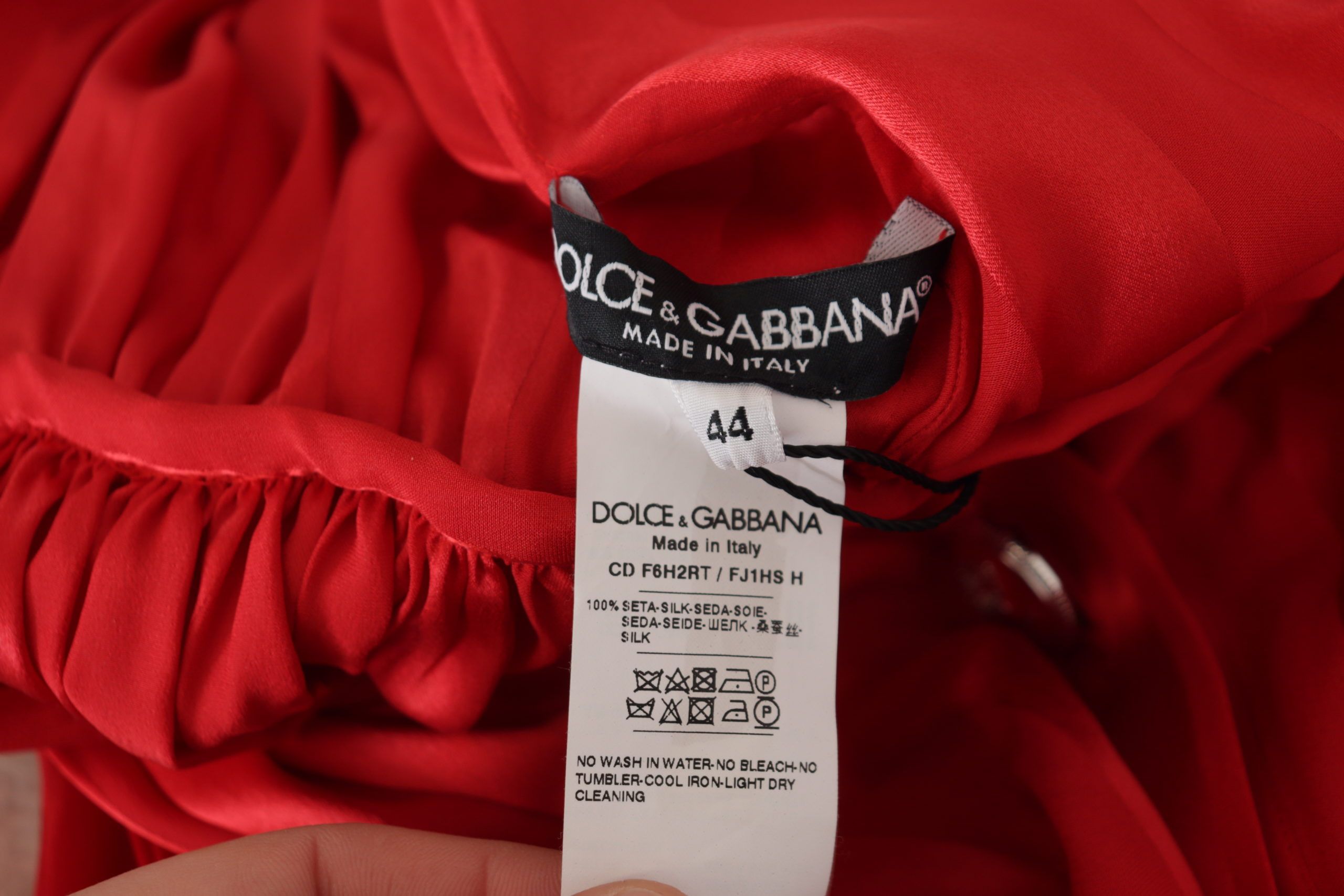 Dolce & Gabbana Red Button Down Belted Midi Satin Silk Dress Dolce & Gabbana