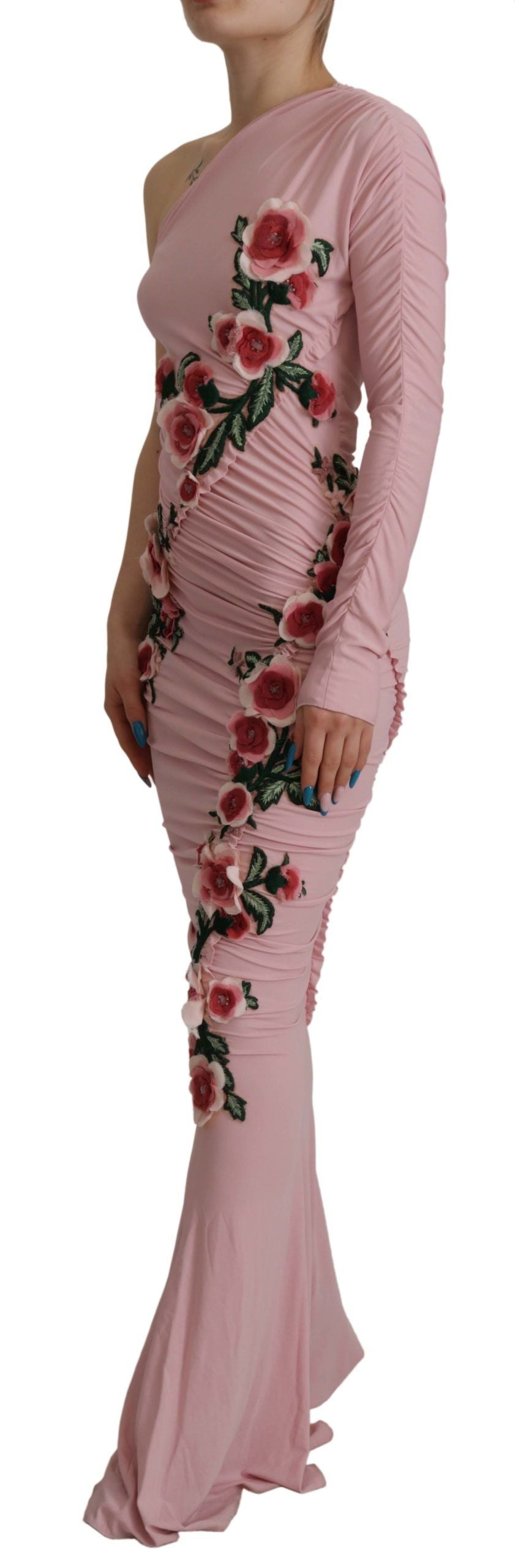 Dolce & Gabbana Pink Flower Embellished One Shoulder Dress Dolce & Gabbana