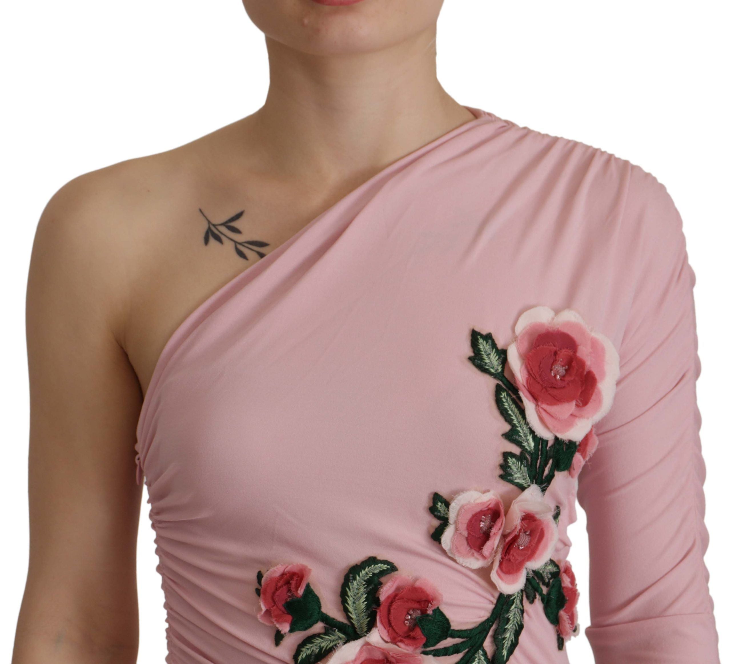 Dolce & Gabbana Pink Flower Embellished One Shoulder Dress Dolce & Gabbana
