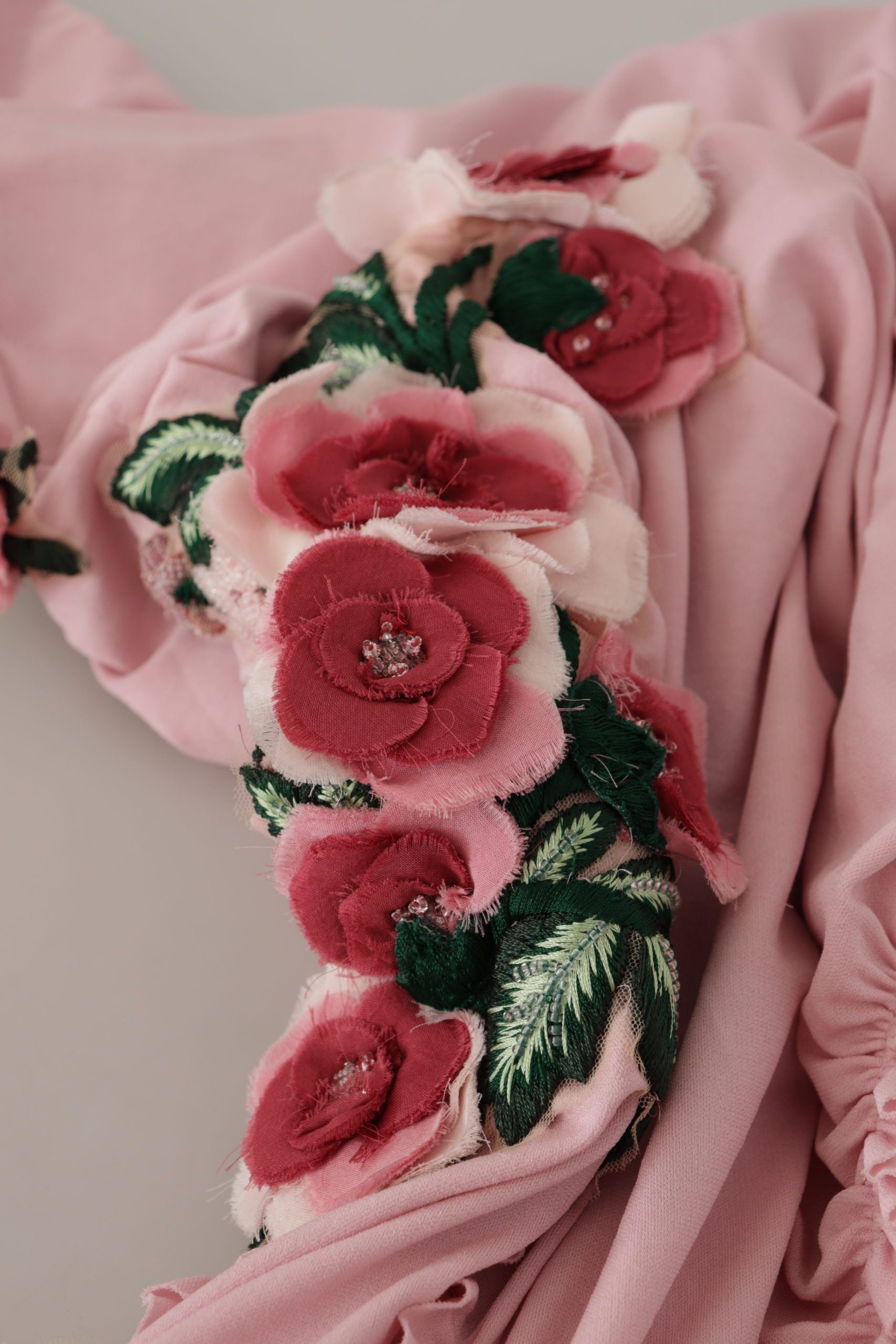 Dolce & Gabbana Pink Flower Embellished One Shoulder Dress Dolce & Gabbana
