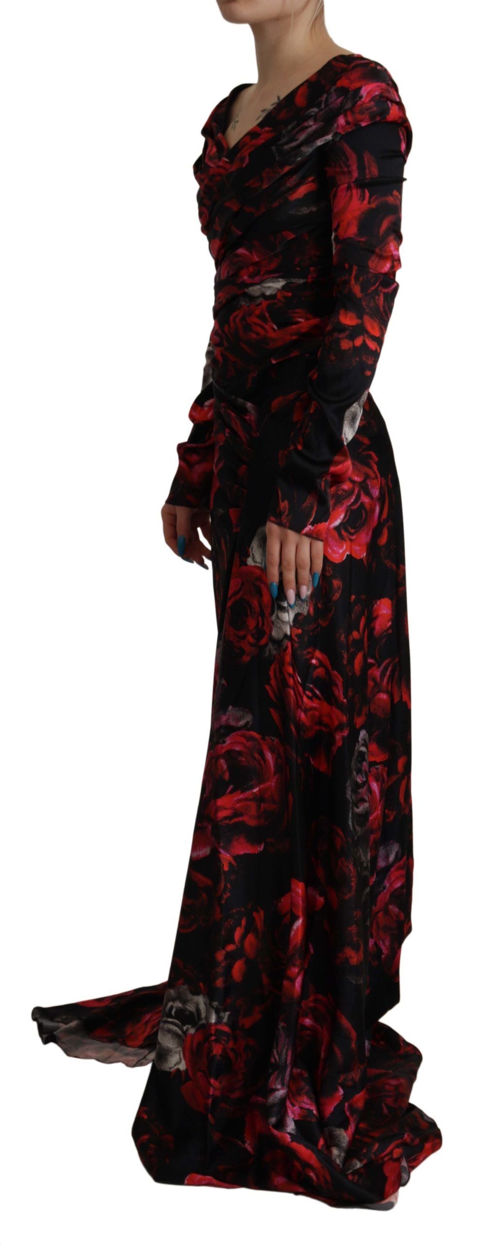 Dolce & Gabbana Black Floral Roses A-Line Sheath Gown Dress Dolce & Gabbana