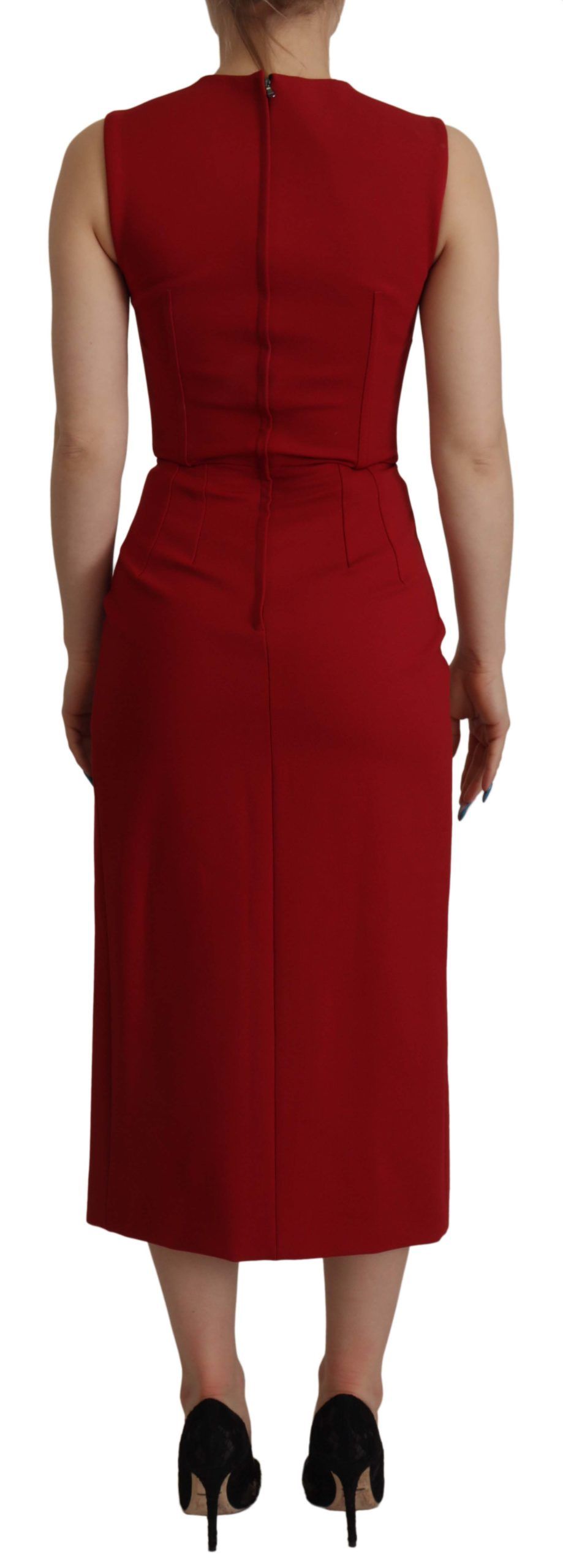 Dolce & Gabbana Red Sweetheart Neck Bodycon Midi Dress Dolce & Gabbana