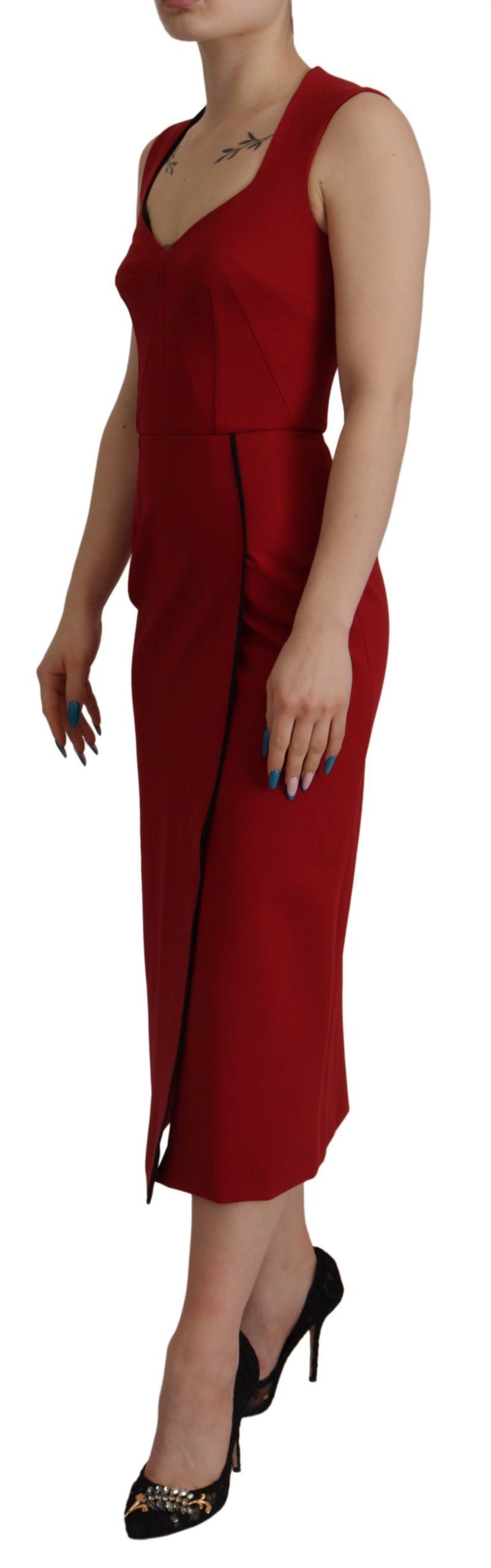 Dolce & Gabbana Red Sweetheart Neck Bodycon Midi Dress Dolce & Gabbana