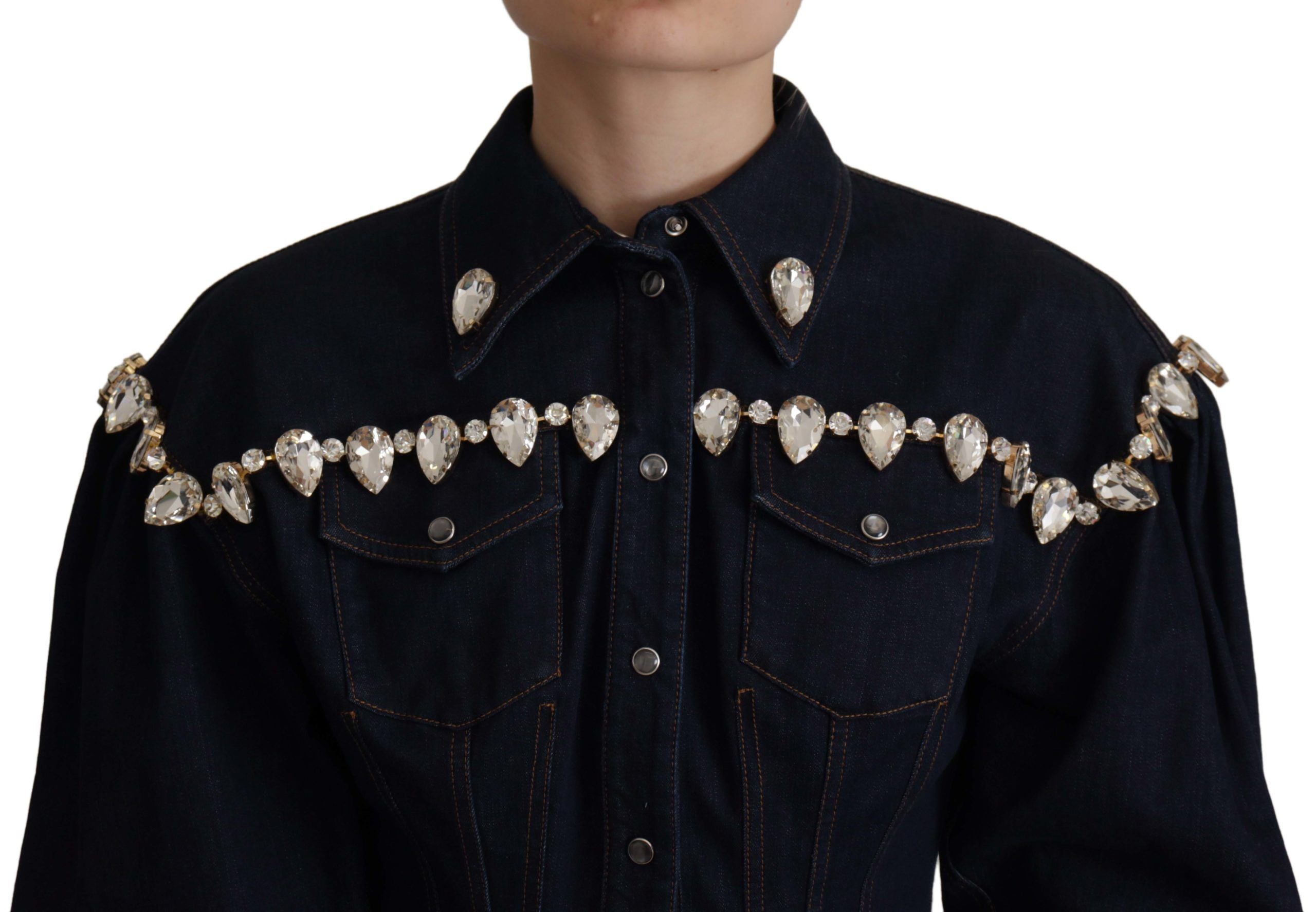 Dolce & Gabbana Blue Denim Crystal Embellish Cotton Jacket Dolce & Gabbana