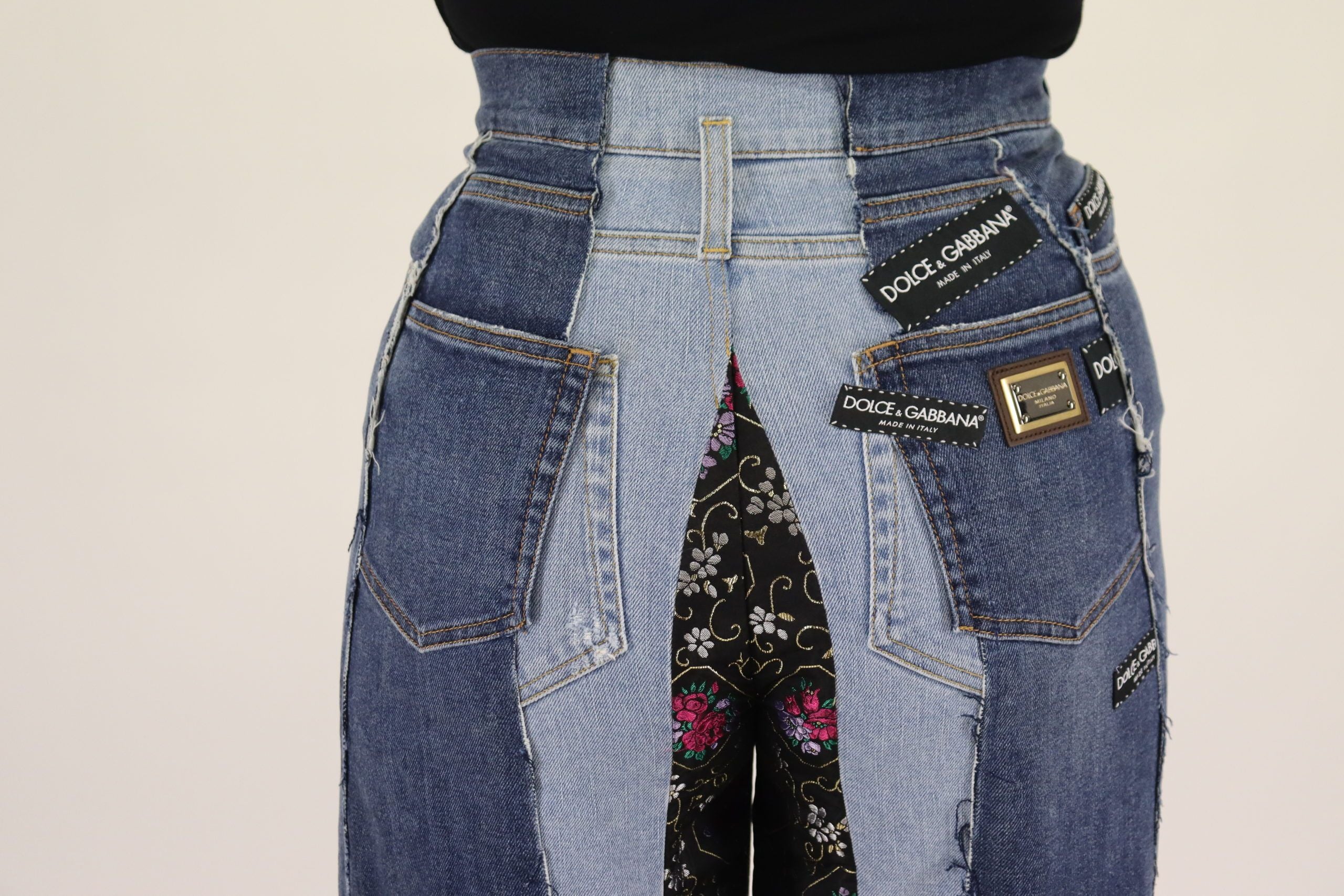 Dolce & Gabbana Multicolor Patchwork DG Fashion Wide Leg Denim Pant Dolce & Gabbana