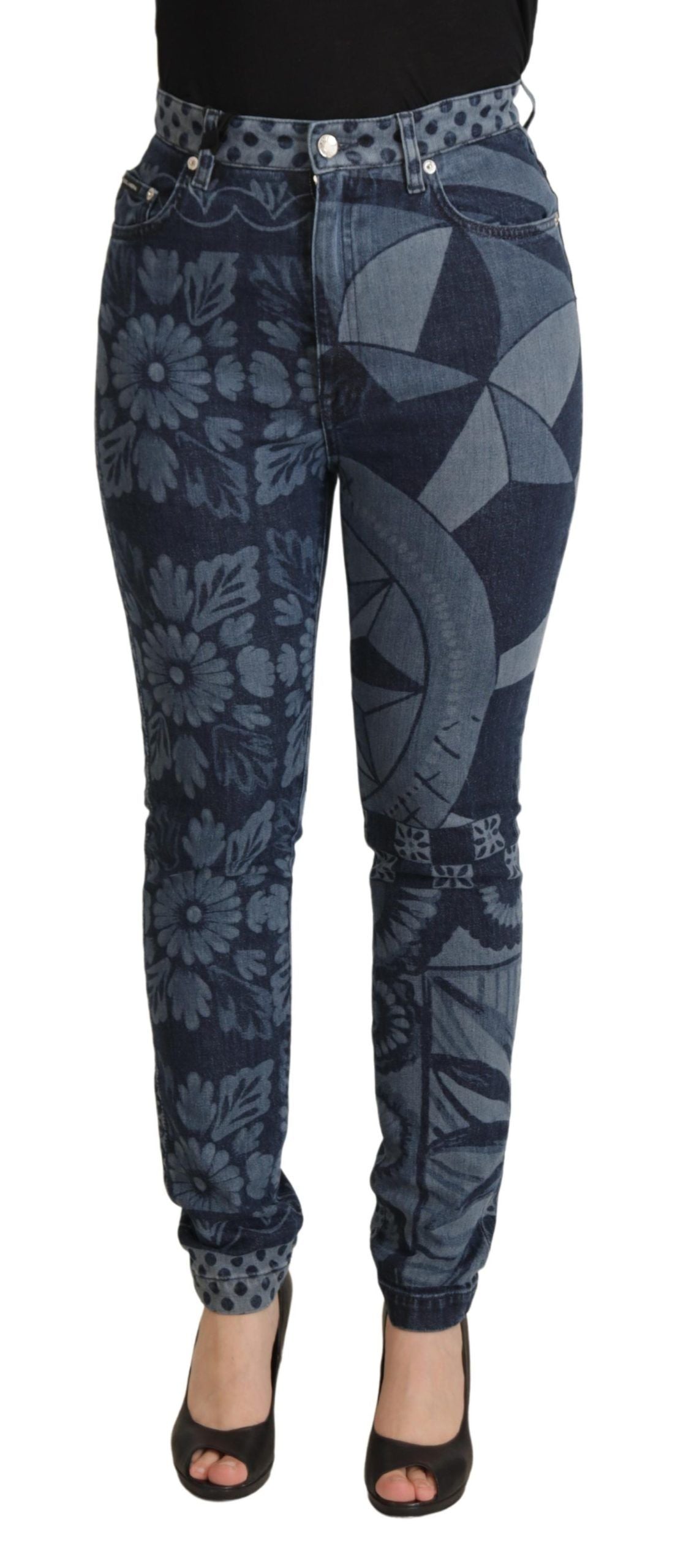 Dolce & Gabbana Blue Floral High Waist Skinny Denim Jeans Dolce & Gabbana