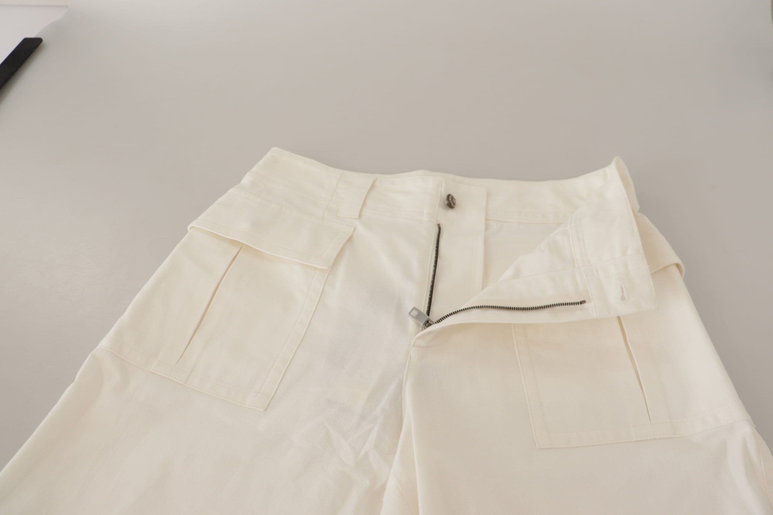 Dolce & Gabbana White High Waist Tapered Women Cotton Pants Dolce & Gabbana