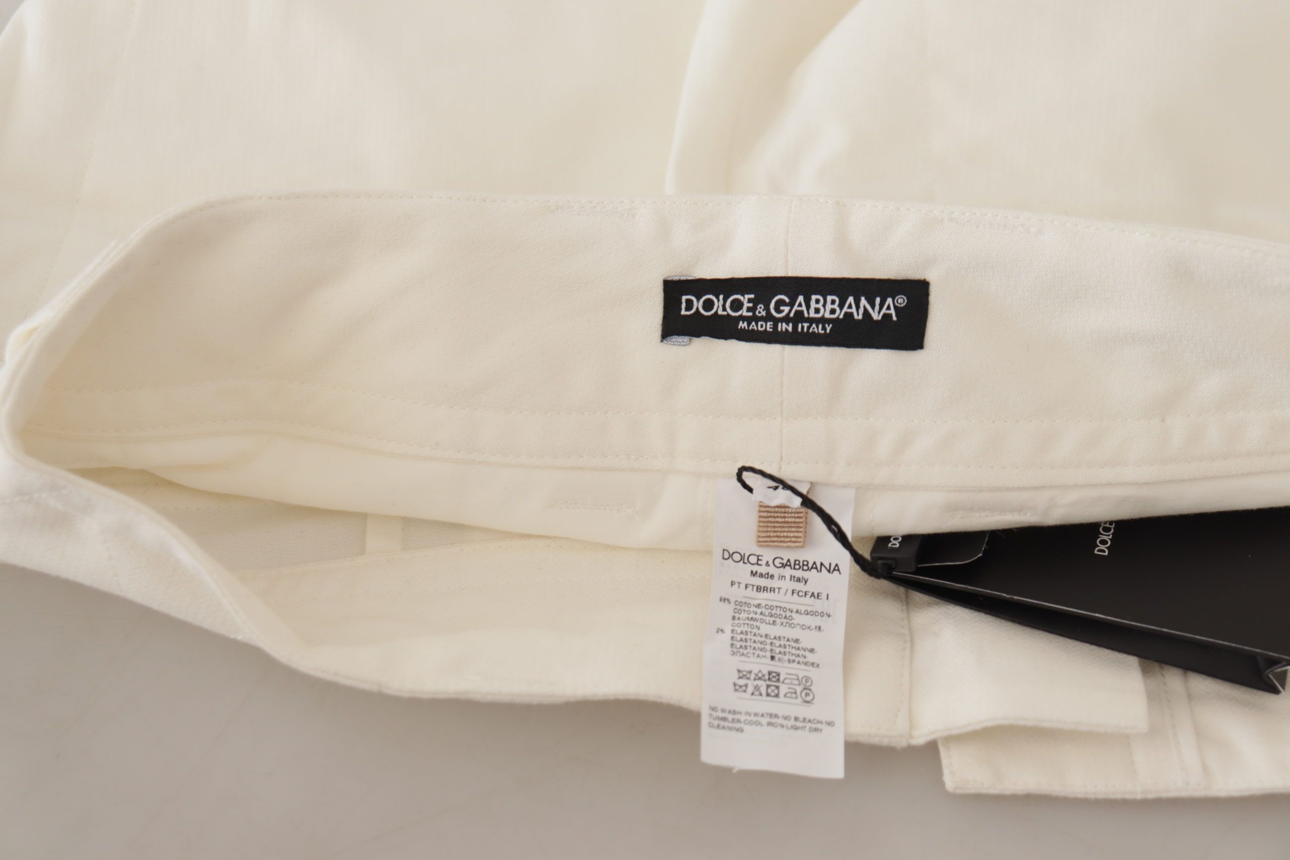 Dolce & Gabbana White High Waist Tapered Women Cotton Pants Dolce & Gabbana