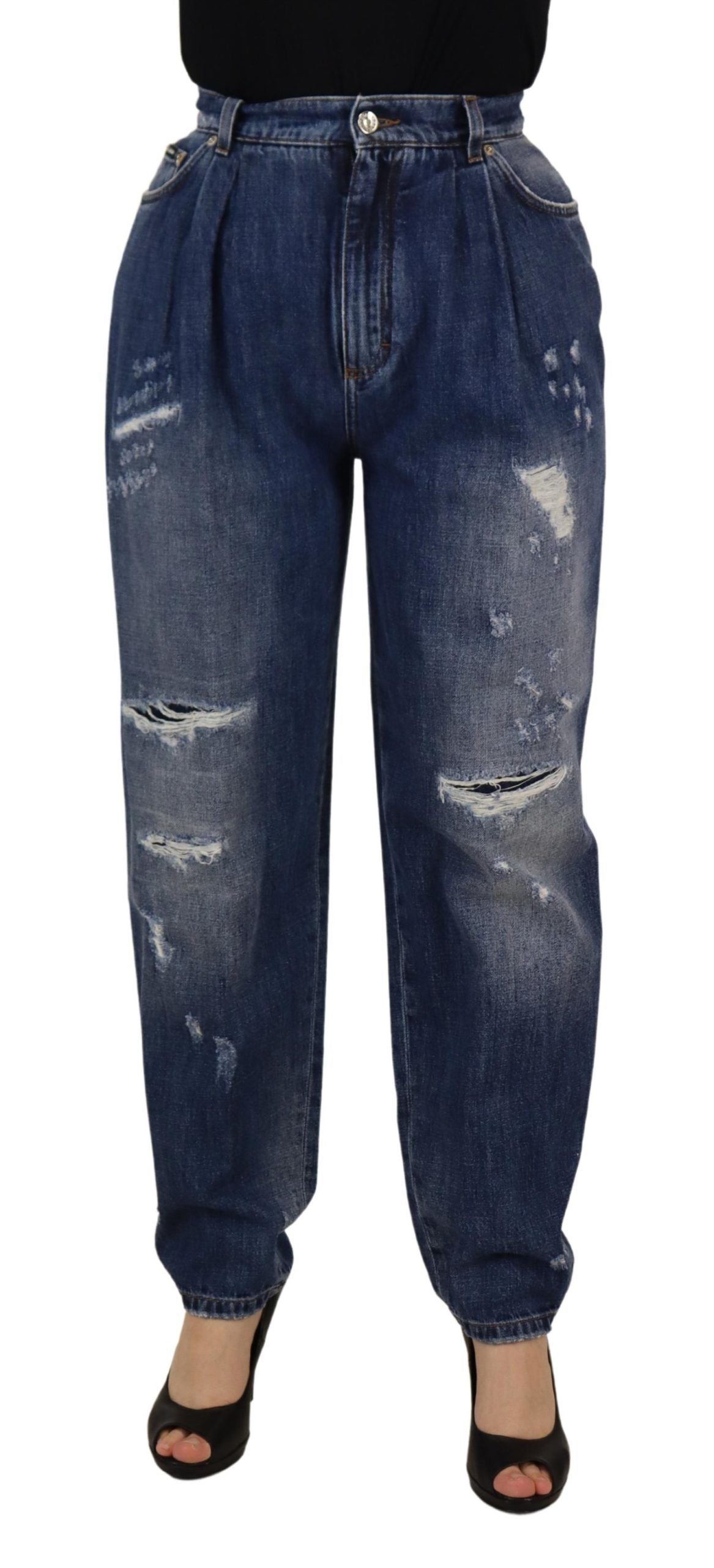 Dolce & Gabbana Blue Washed High Waist Loose Fit Pants Dolce & Gabbana