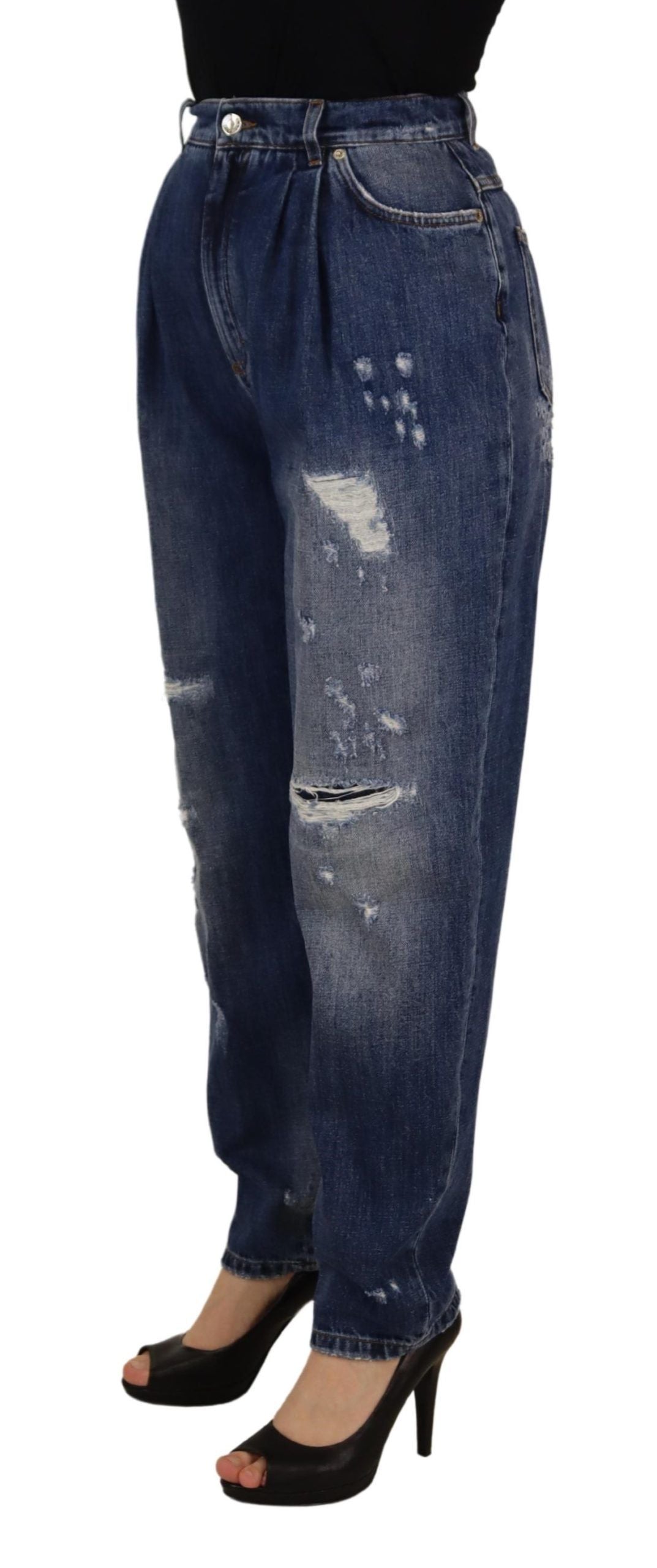 Dolce & Gabbana Blue Washed High Waist Loose Fit Pants Dolce & Gabbana