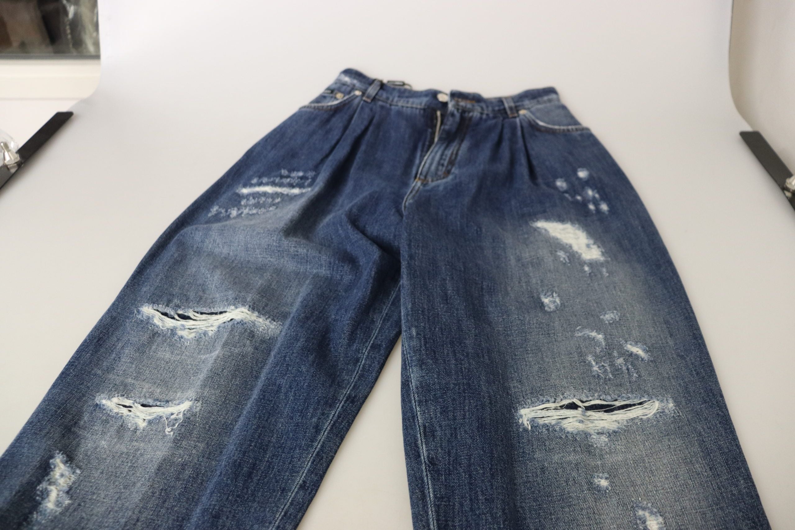 Dolce & Gabbana Blue Washed High Waist Loose Fit Pants Dolce & Gabbana