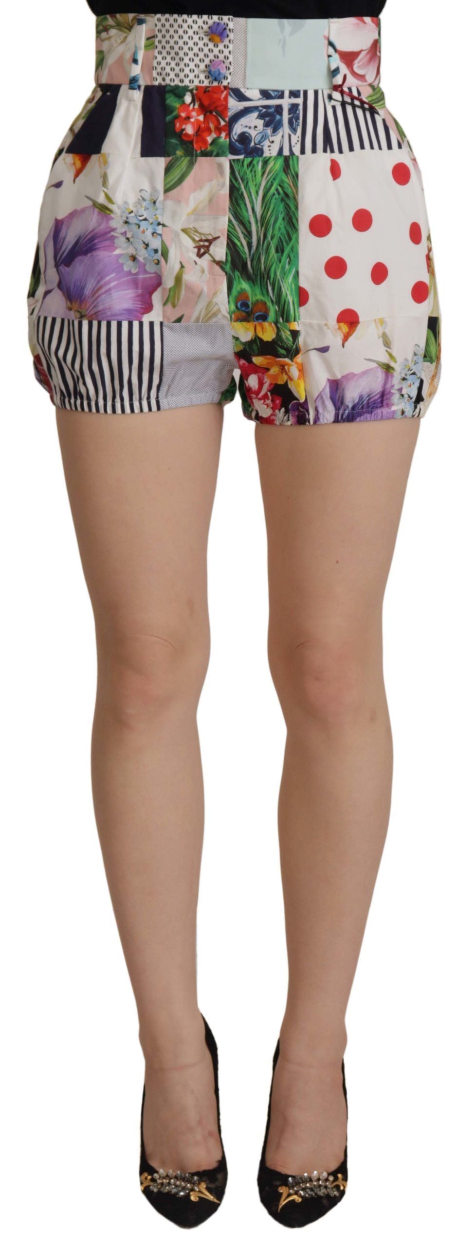 Dolce & Gabbana Multicolor Patchwork High Waist Cotton Shorts Dolce & Gabbana