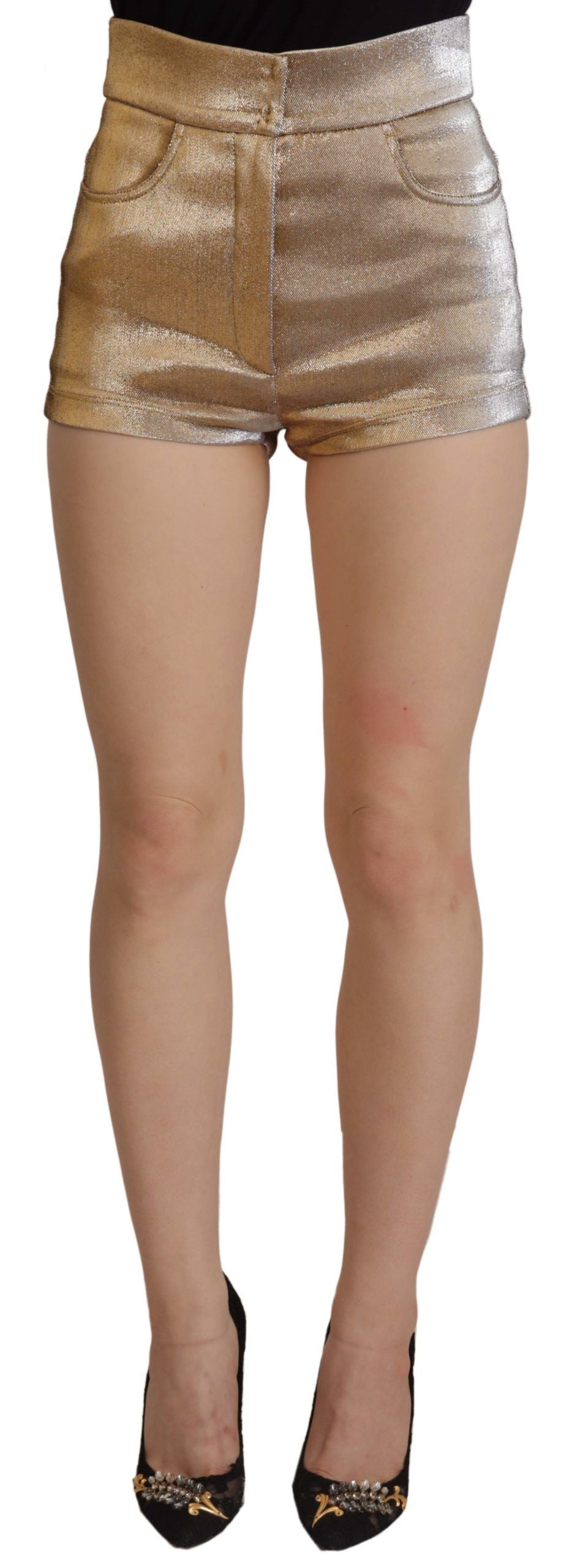 Dolce & Gabbana Gold Cotton Blend Glittered Hot Shorts Dolce & Gabbana