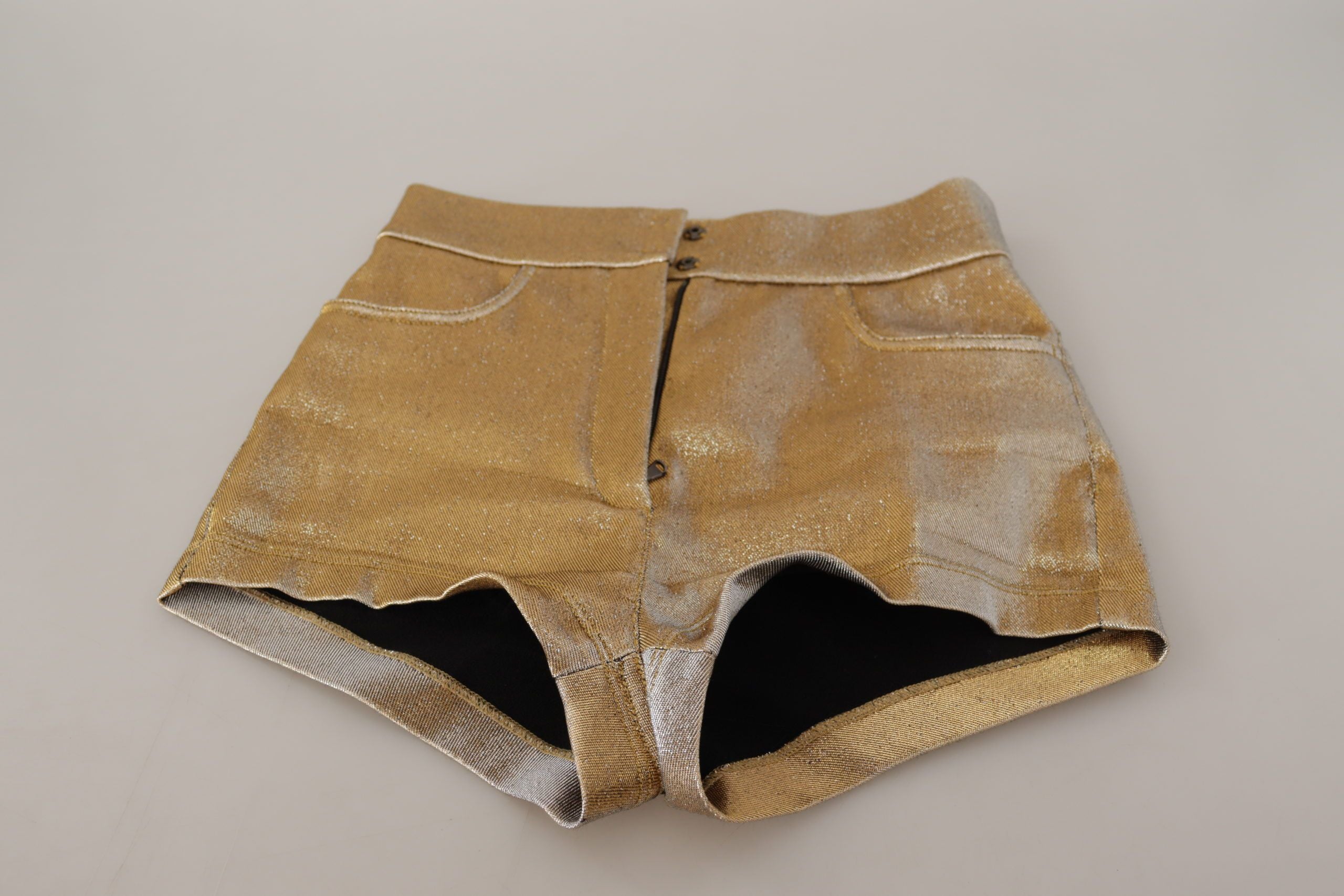 Dolce & Gabbana Gold Cotton Blend Glittered Hot Shorts Dolce & Gabbana