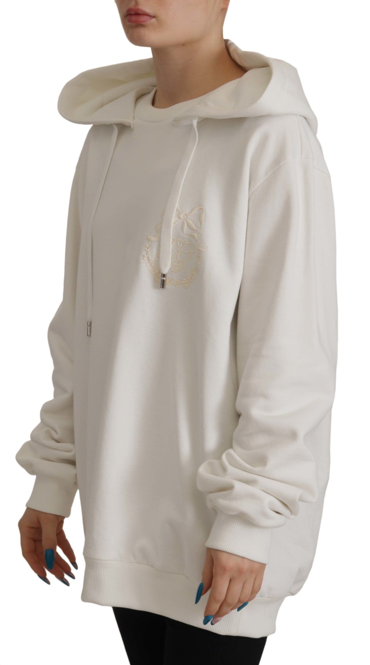 Dolce & Gabbana White Hoodie Pullover Embroidered Sweater Dolce & Gabbana