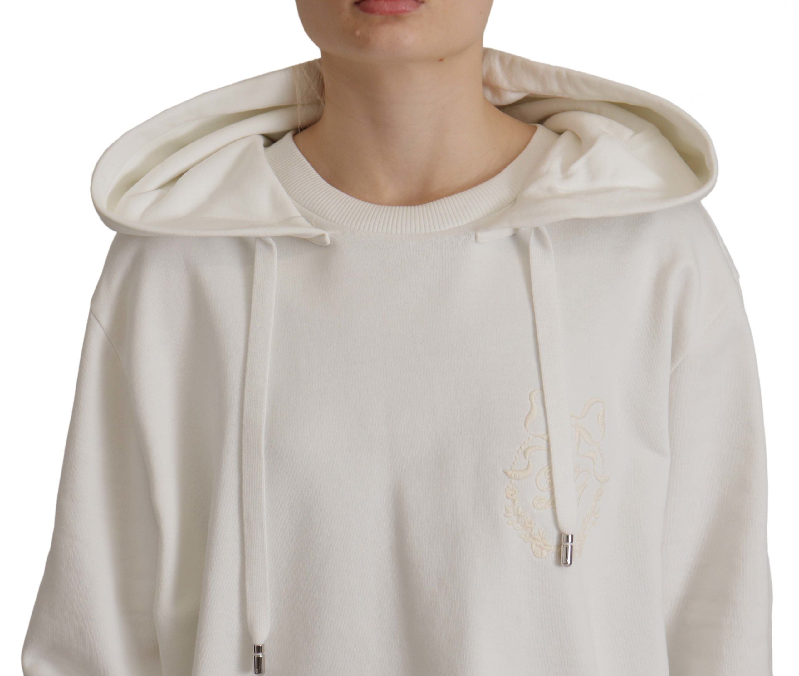 Dolce & Gabbana White Hoodie Pullover Embroidered Sweater Dolce & Gabbana