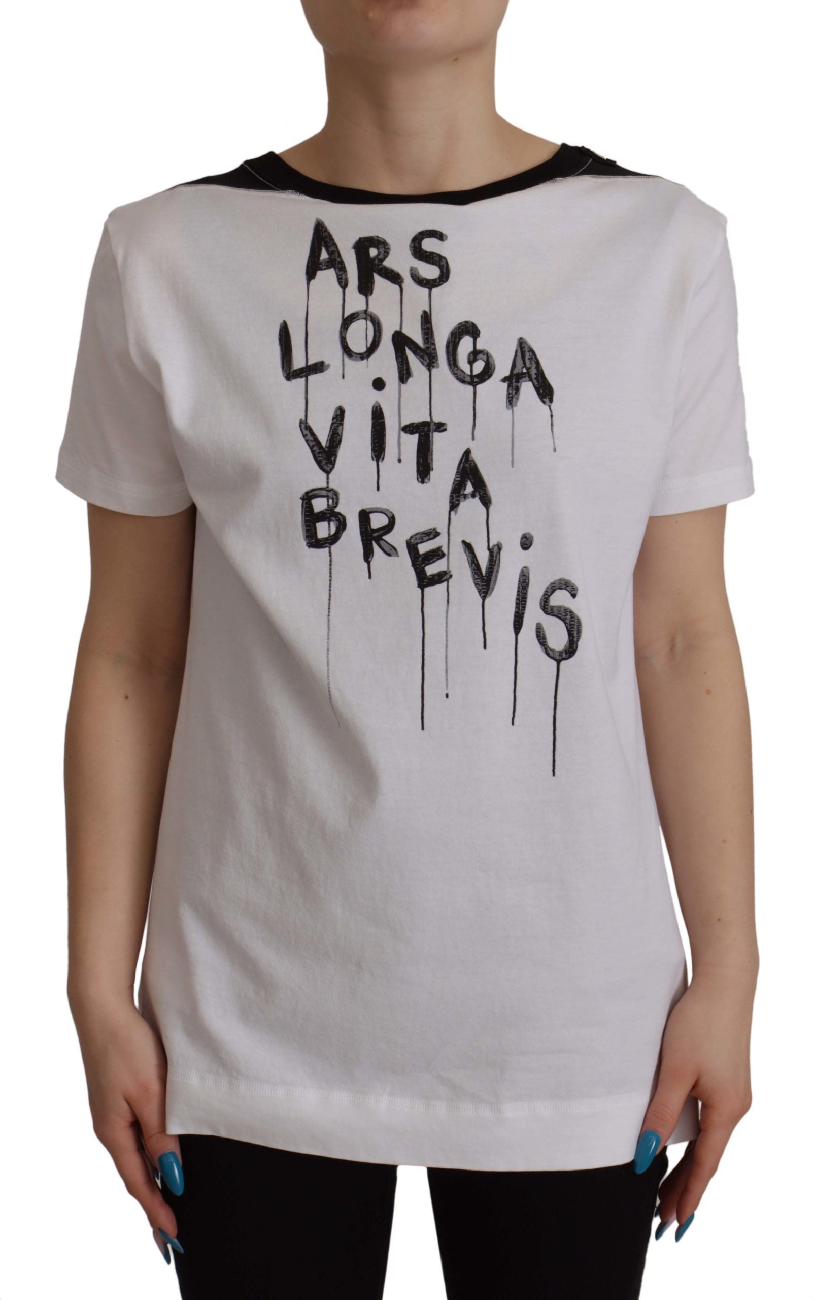 Dolce & Gabbana White Slogan Print Round Neck Cotton  T-shirt Dolce & Gabbana