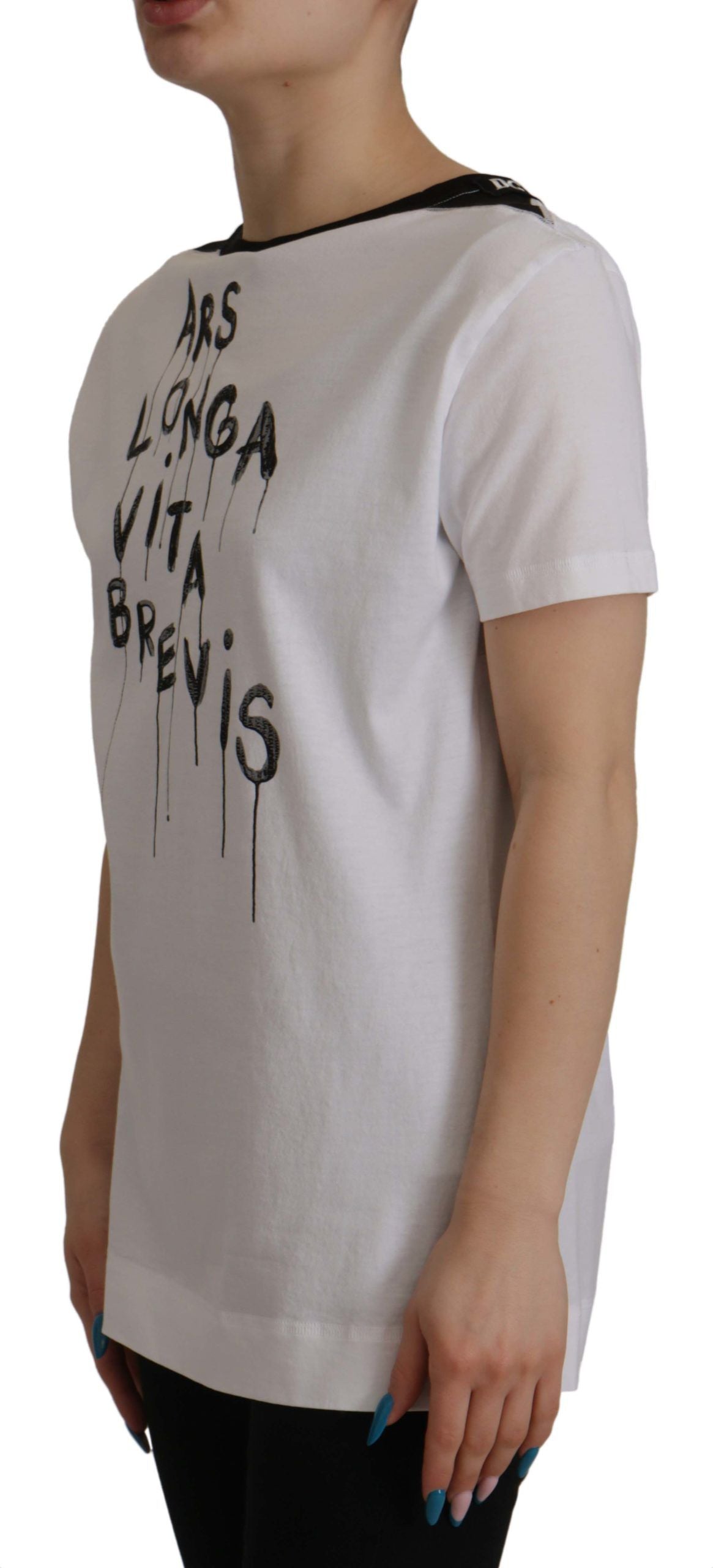 Dolce & Gabbana White Slogan Print Round Neck Cotton  T-shirt Dolce & Gabbana