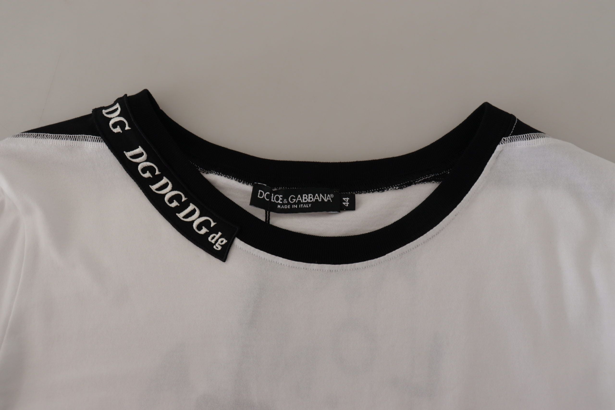 Dolce & Gabbana White Slogan Print Round Neck Cotton  T-shirt Dolce & Gabbana