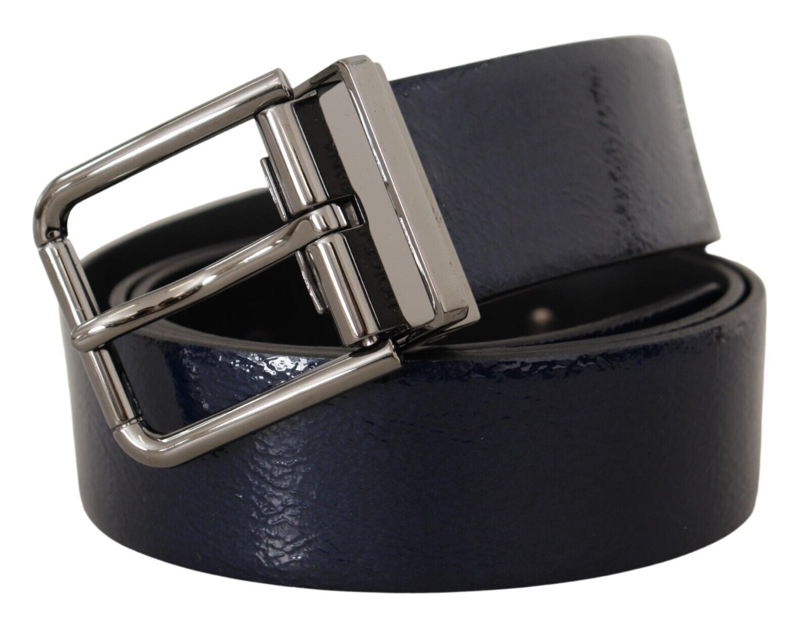 Dolce & Gabbana Blue Patent Leather Vernice Silver Logo Buckle Belt Dolce & Gabbana