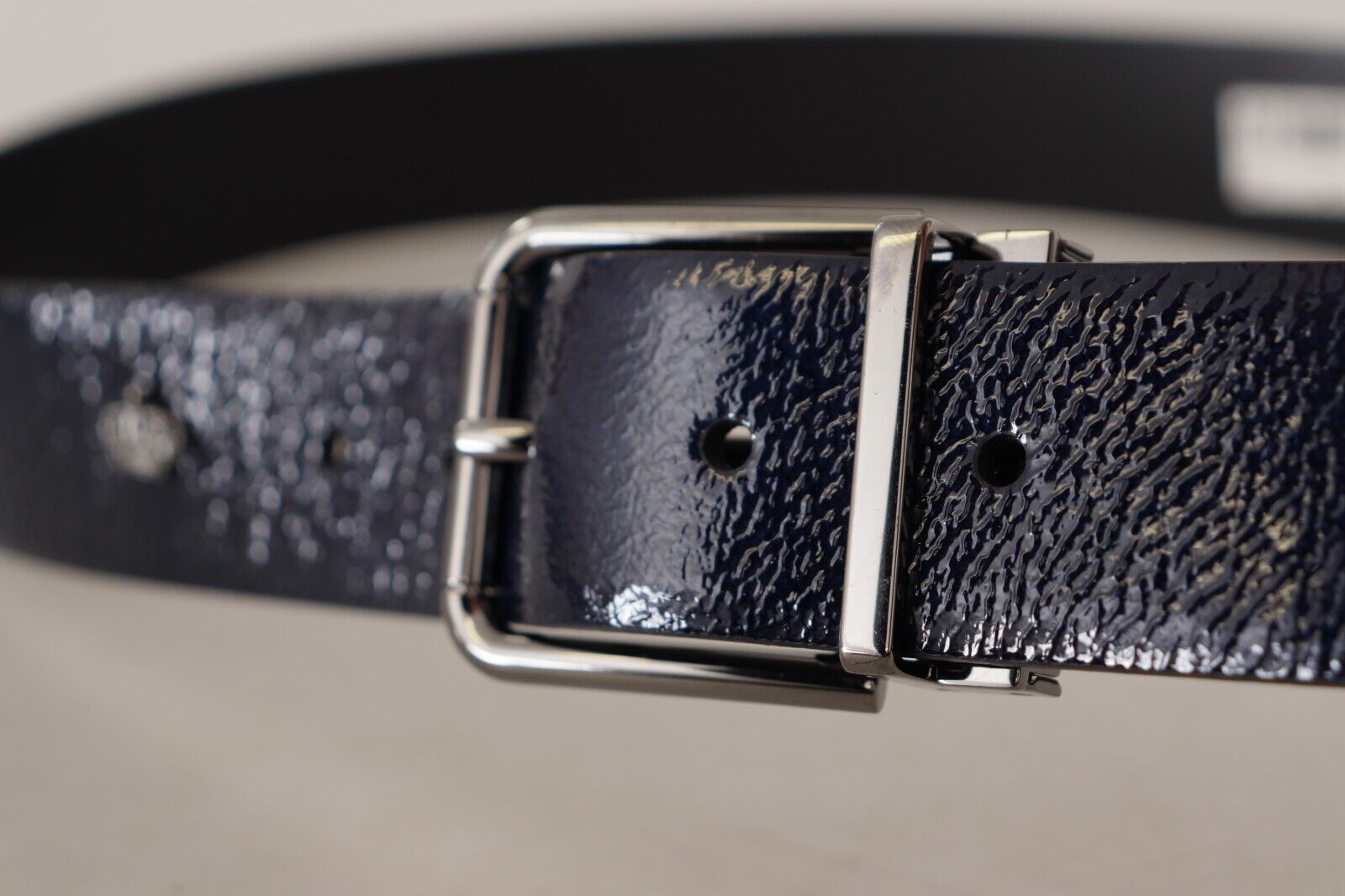 Dolce & Gabbana Blue Patent Leather Vernice Silver Logo Buckle Belt Dolce & Gabbana