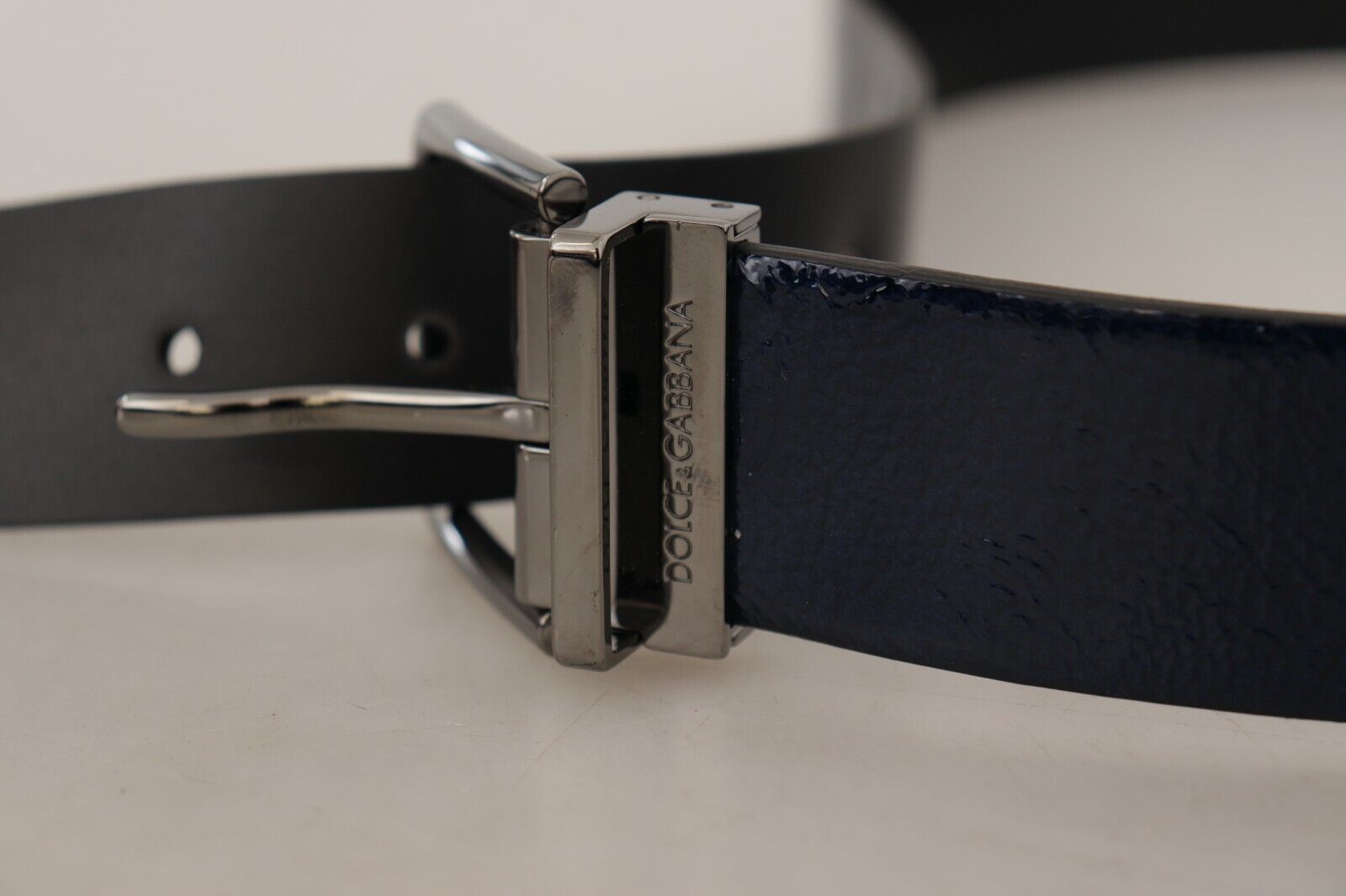 Dolce & Gabbana Blue Patent Leather Vernice Silver Logo Buckle Belt Dolce & Gabbana