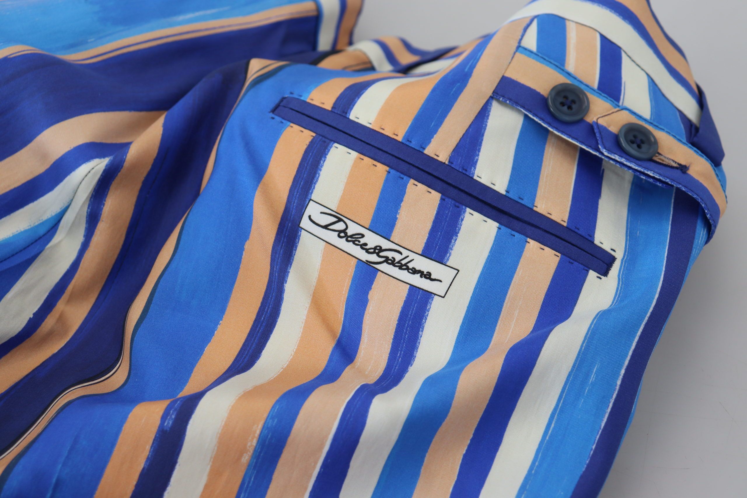 Dolce & Gabbana Blue Striped Silk Cotton Slim Trousers Pants Dolce & Gabbana