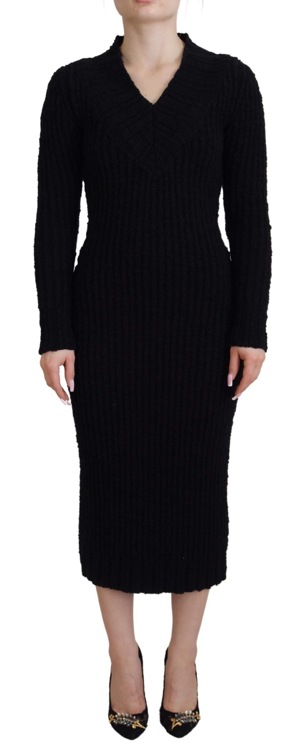 Dolce & Gabbana Black Wool Knitted Sheath Sweater Dress Dolce & Gabbana