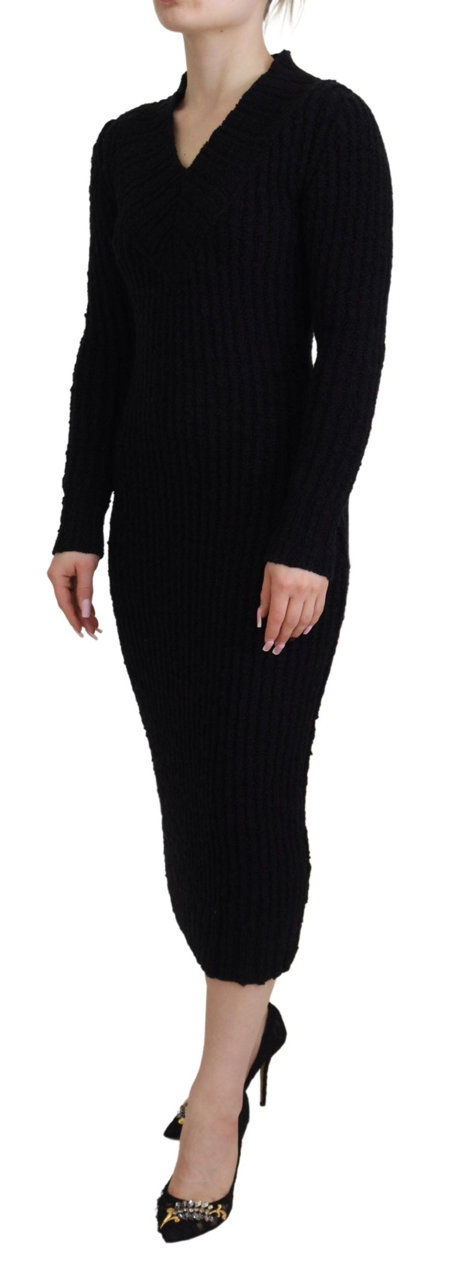 Dolce & Gabbana Black Wool Knitted Sheath Sweater Dress Dolce & Gabbana