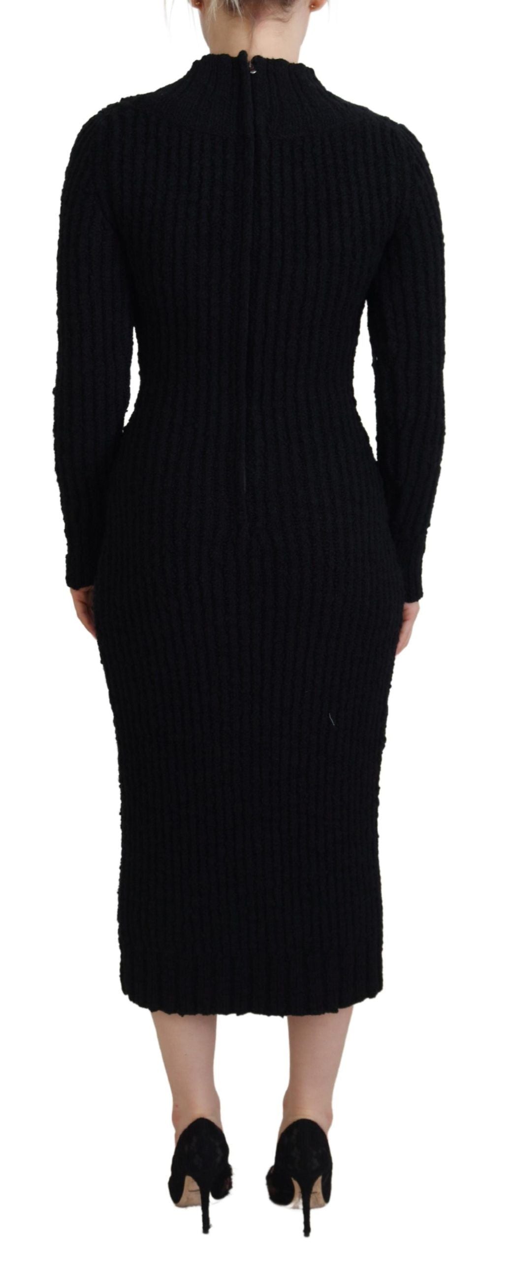 Dolce & Gabbana Black Wool Knitted Sheath Sweater Dress Dolce & Gabbana