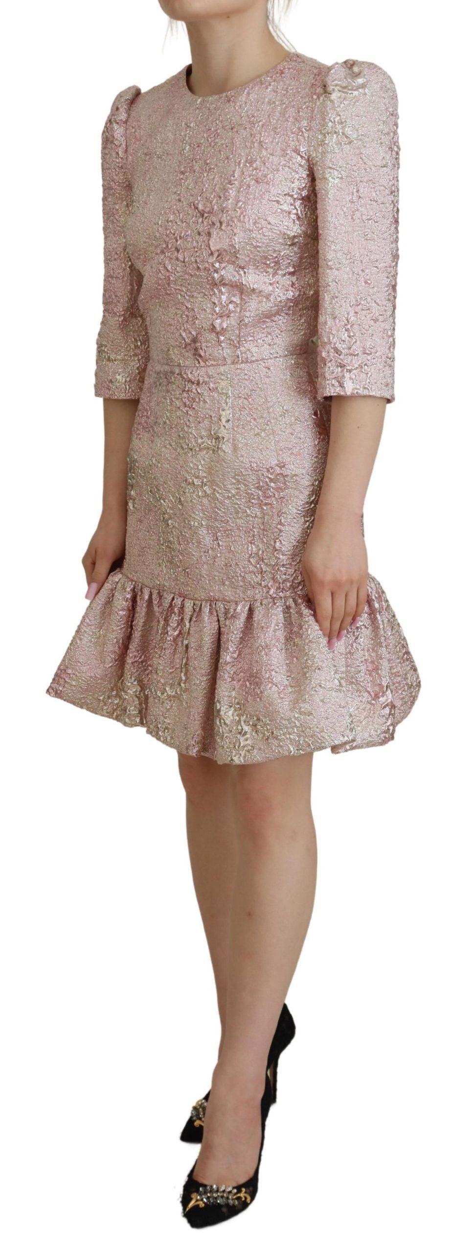 Dolce & Gabbana Pink Jaquard 3/4 Sleeve Sheath Midi Dress Dolce & Gabbana