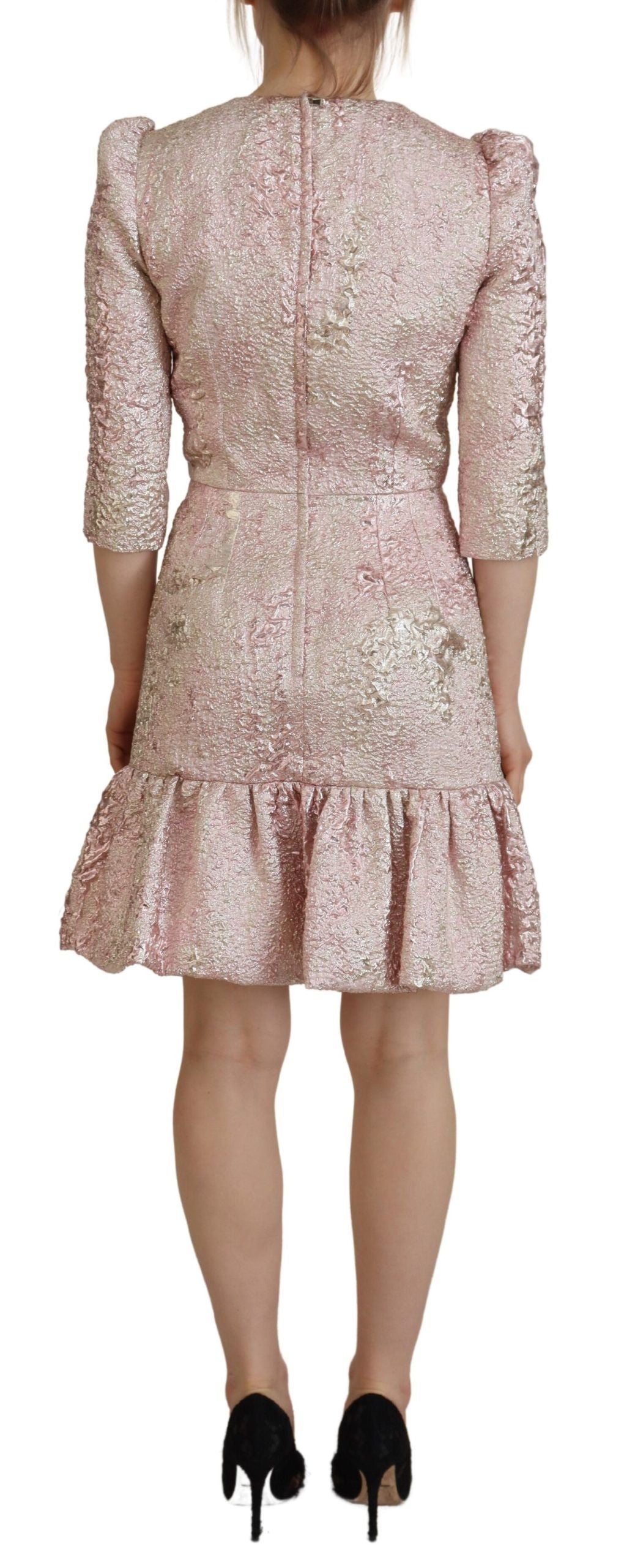 Dolce & Gabbana Pink Jaquard 3/4 Sleeve Sheath Midi Dress Dolce & Gabbana