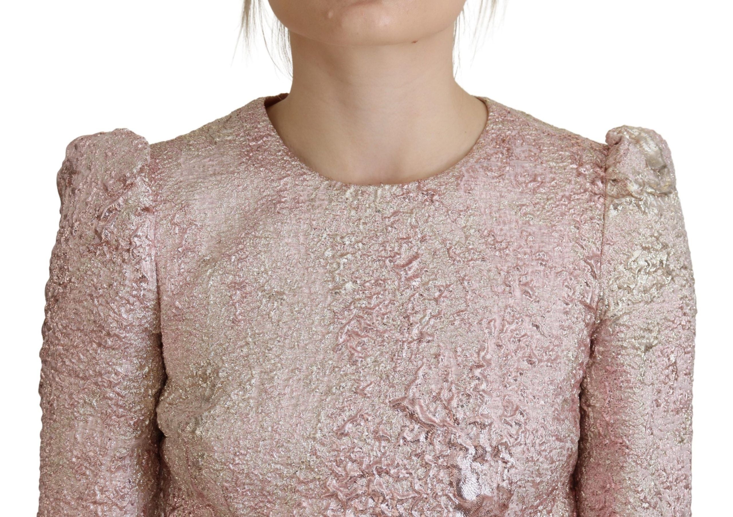 Dolce & Gabbana Pink Jaquard 3/4 Sleeve Sheath Midi Dress Dolce & Gabbana