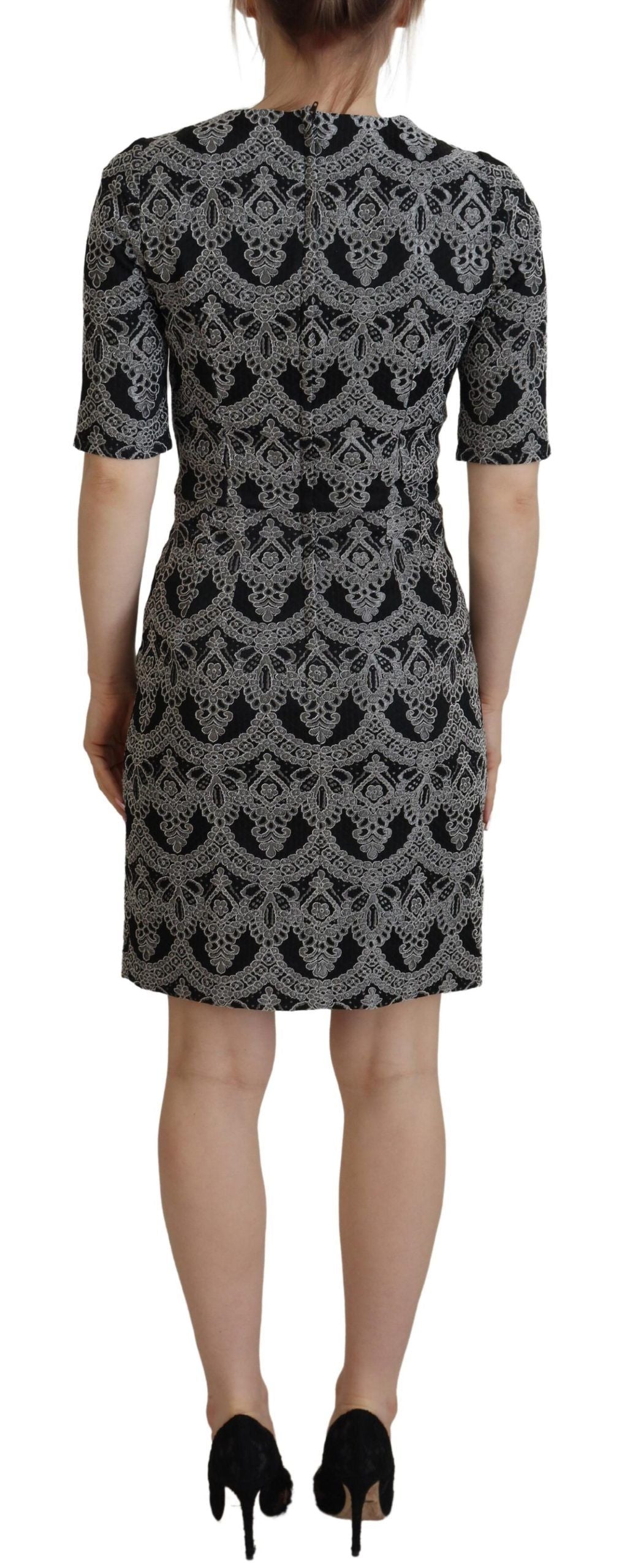 Dolce & Gabbana Black Gray Jacquard Sheath Bodycon Dress Dolce & Gabbana
