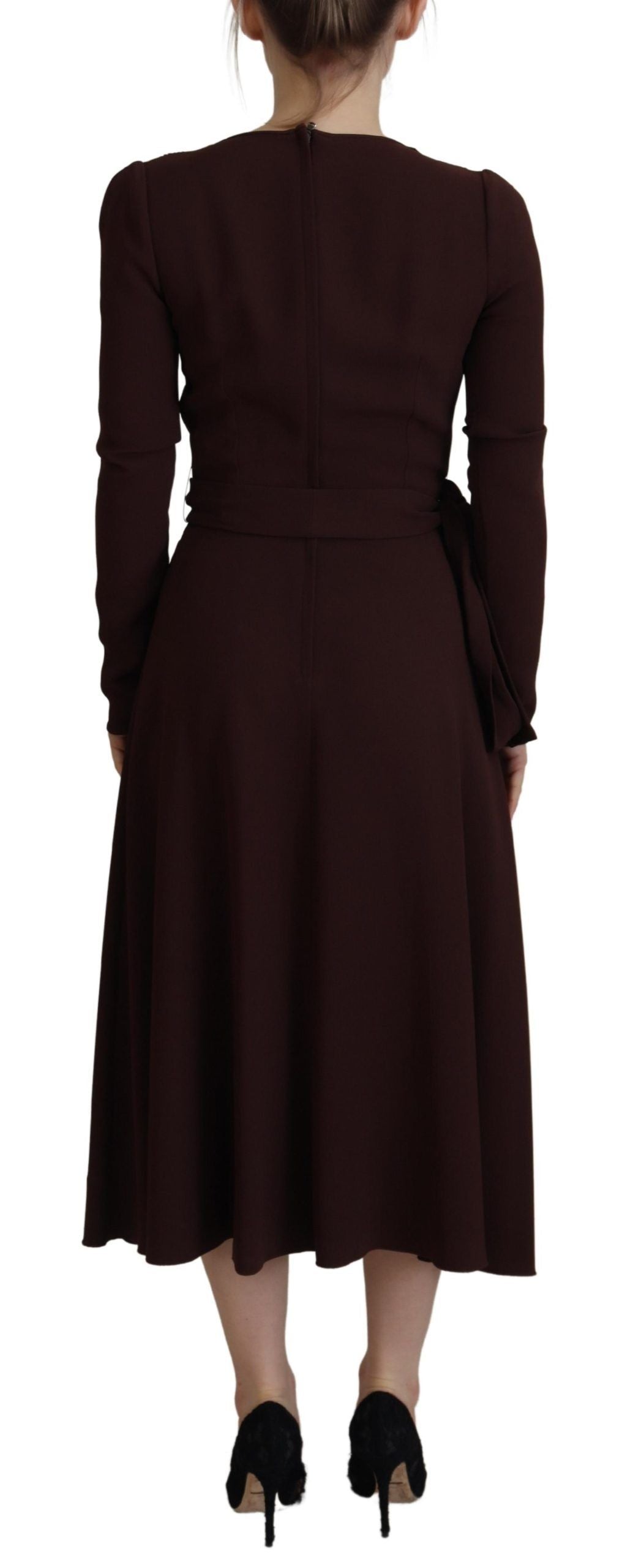 Dolce & Gabbana Brown Wrap Long Sleeve Midi Stretch Dress Dolce & Gabbana