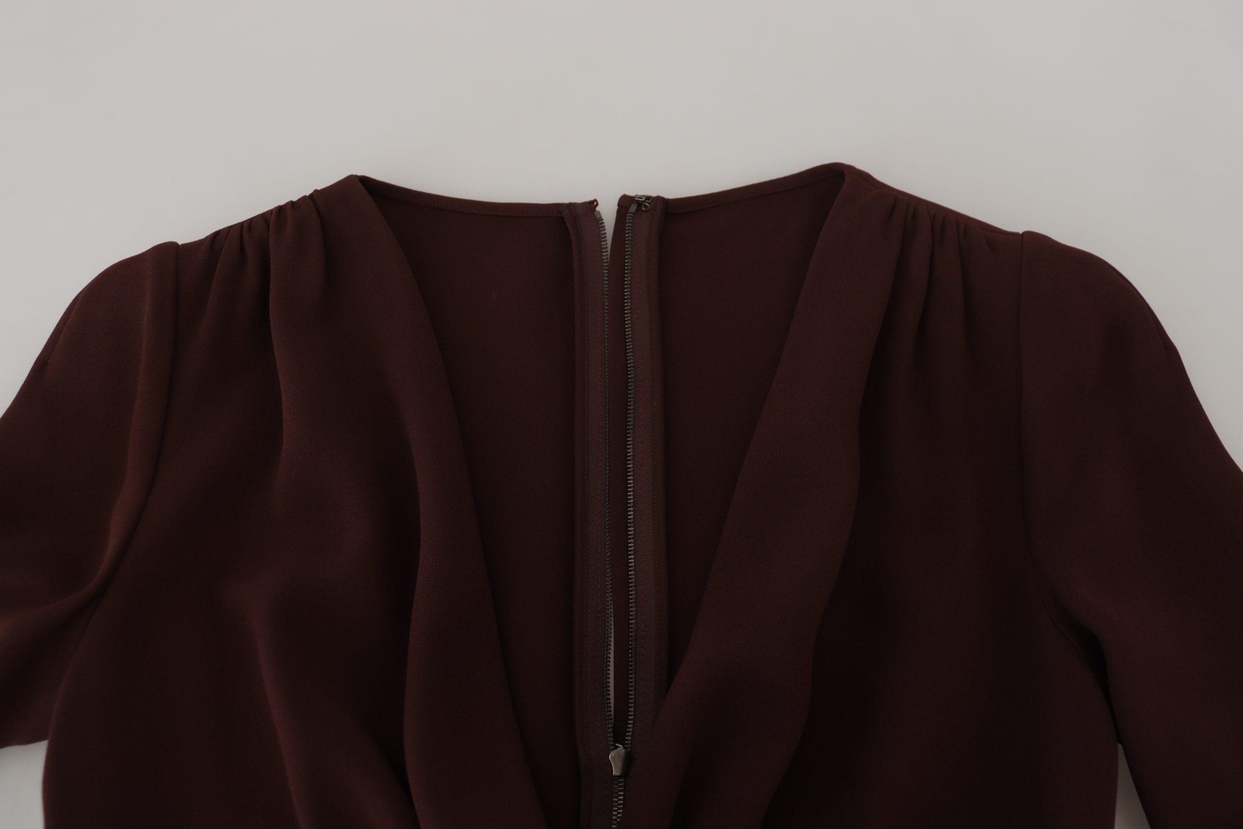 Dolce & Gabbana Brown Wrap Long Sleeve Midi Stretch Dress Dolce & Gabbana