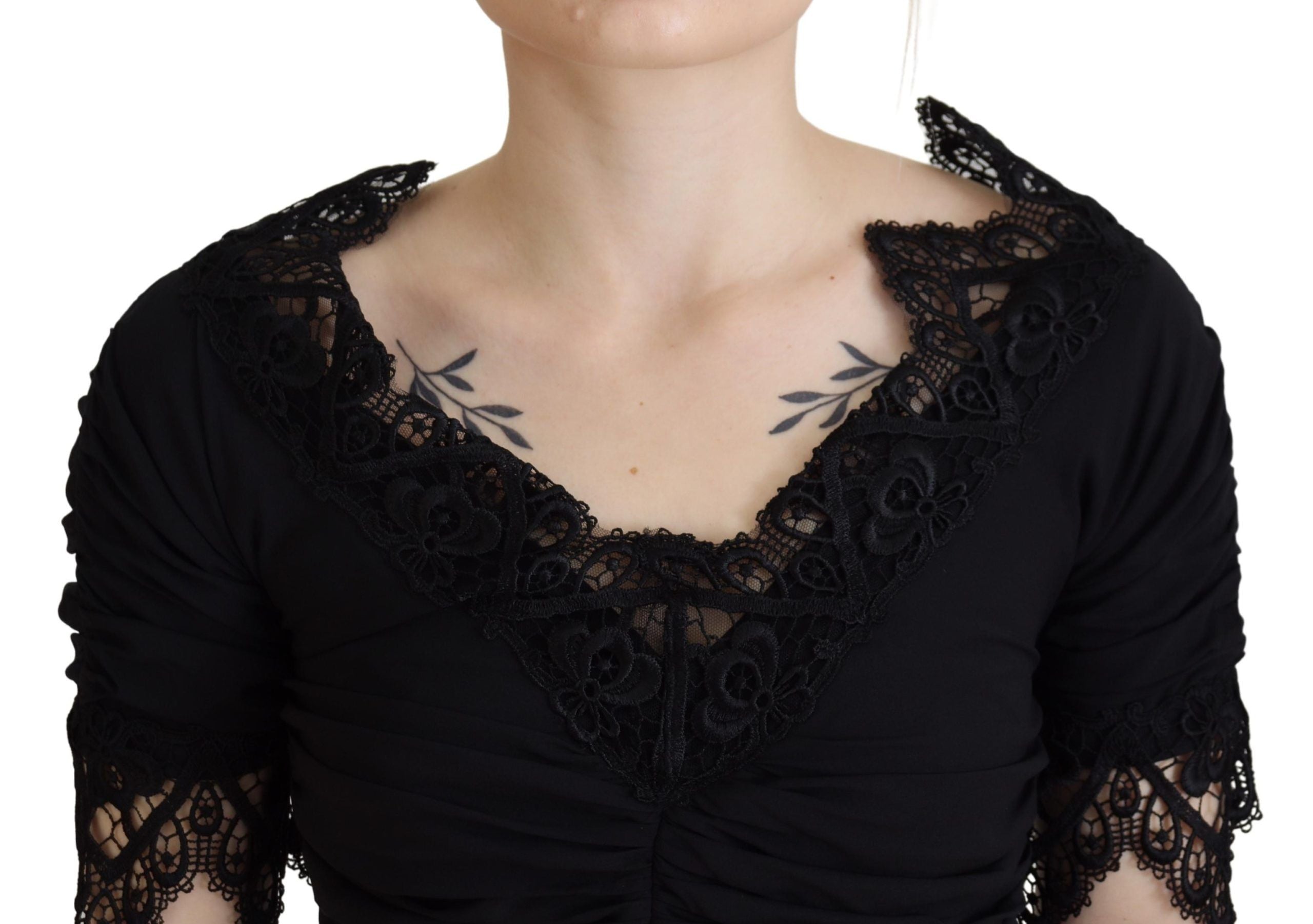 Dolce & Gabbana Black Sheath Midi Bodycon Lace Silk Dress Dolce & Gabbana