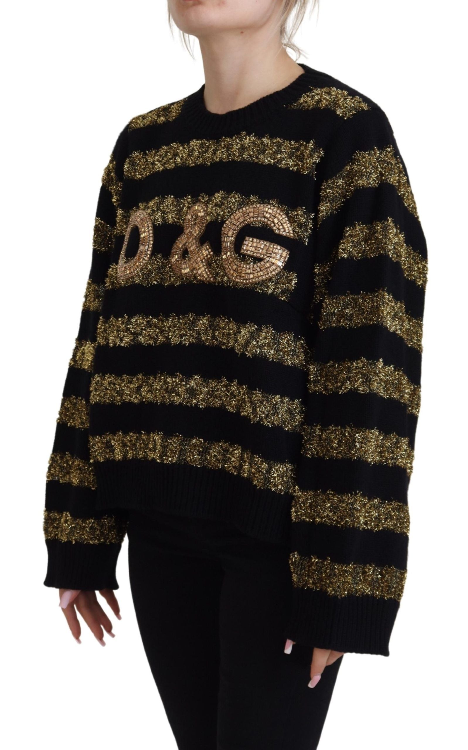Dolce & Gabbana Black Gold D&G Crystal Cashmere Sweater Dolce & Gabbana