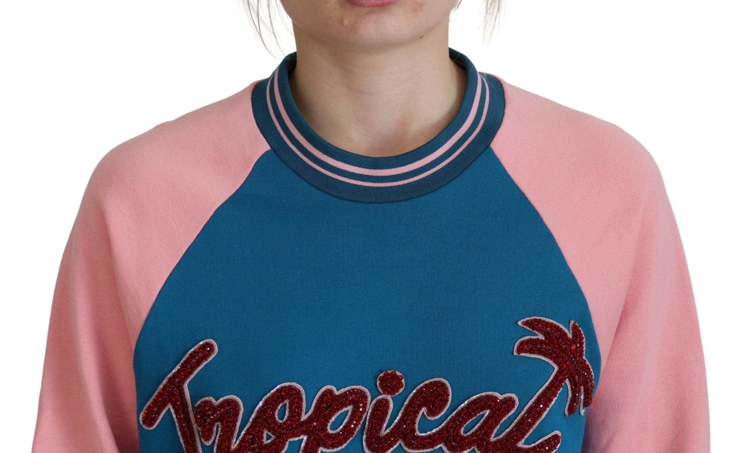 Dolce & Gabbana Blue Pink Queen Sequin Crystal Sweater Dolce & Gabbana