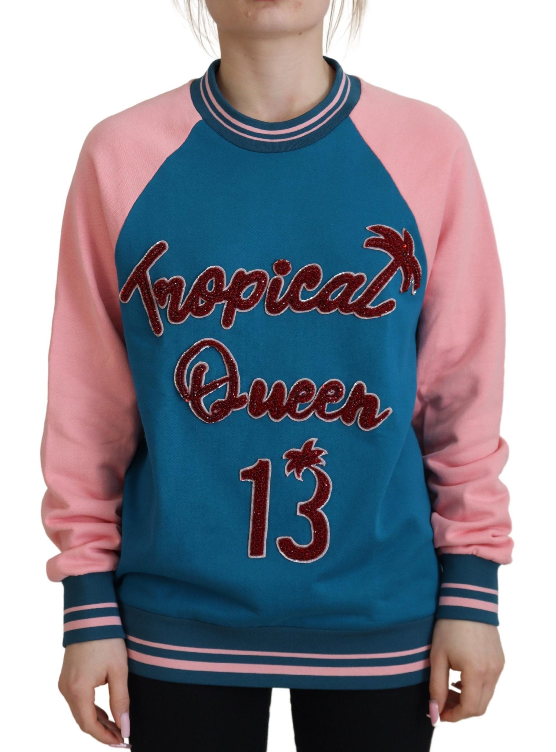 Dolce & Gabbana Blue Pink Queen Sequin Crystal Sweater Dolce & Gabbana