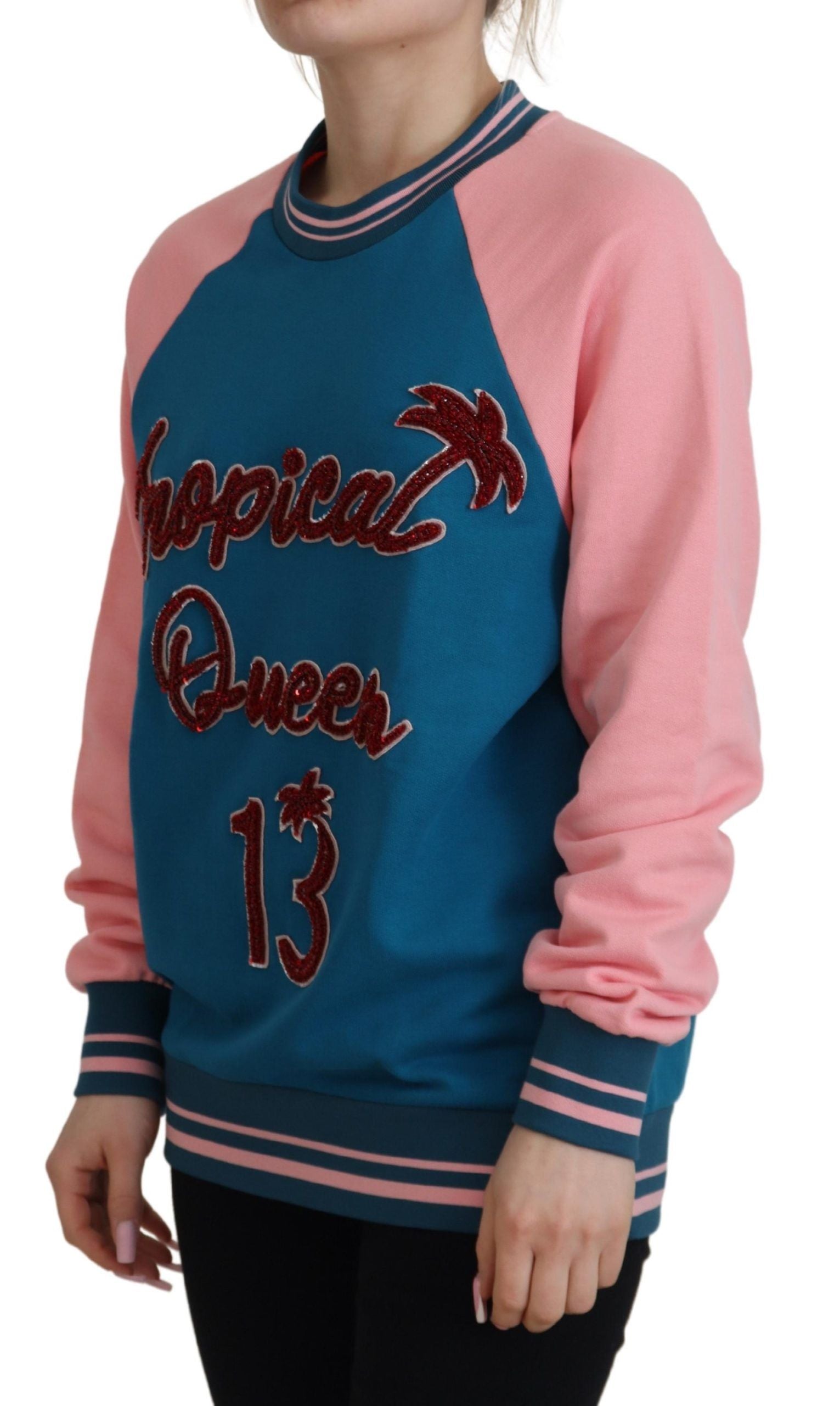 Dolce & Gabbana Blue Pink Queen Sequin Crystal Sweater Dolce & Gabbana