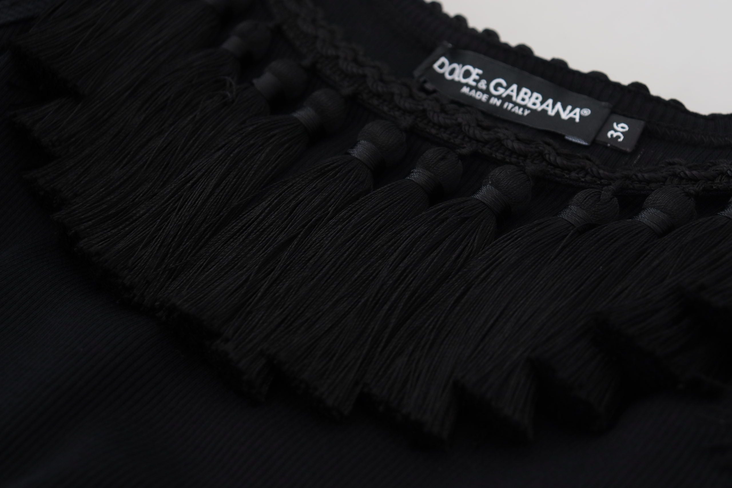 Dolce & Gabbana Black Tank Top Blouse Tassle Cotton Blouse Dolce & Gabbana
