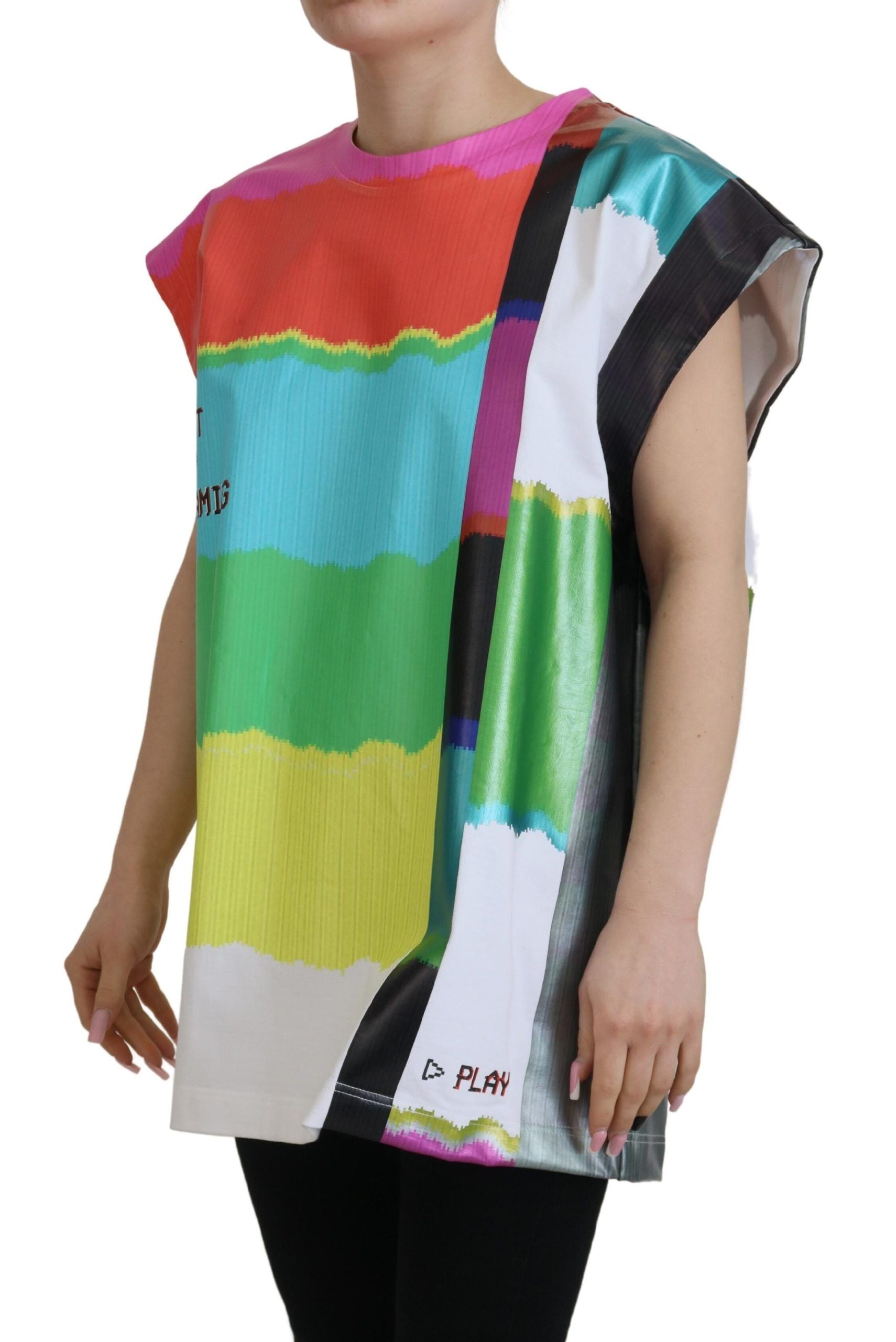 Dolce & Gabbana Multicolor TV Print Blouse Cotton  T-shirt Dolce & Gabbana