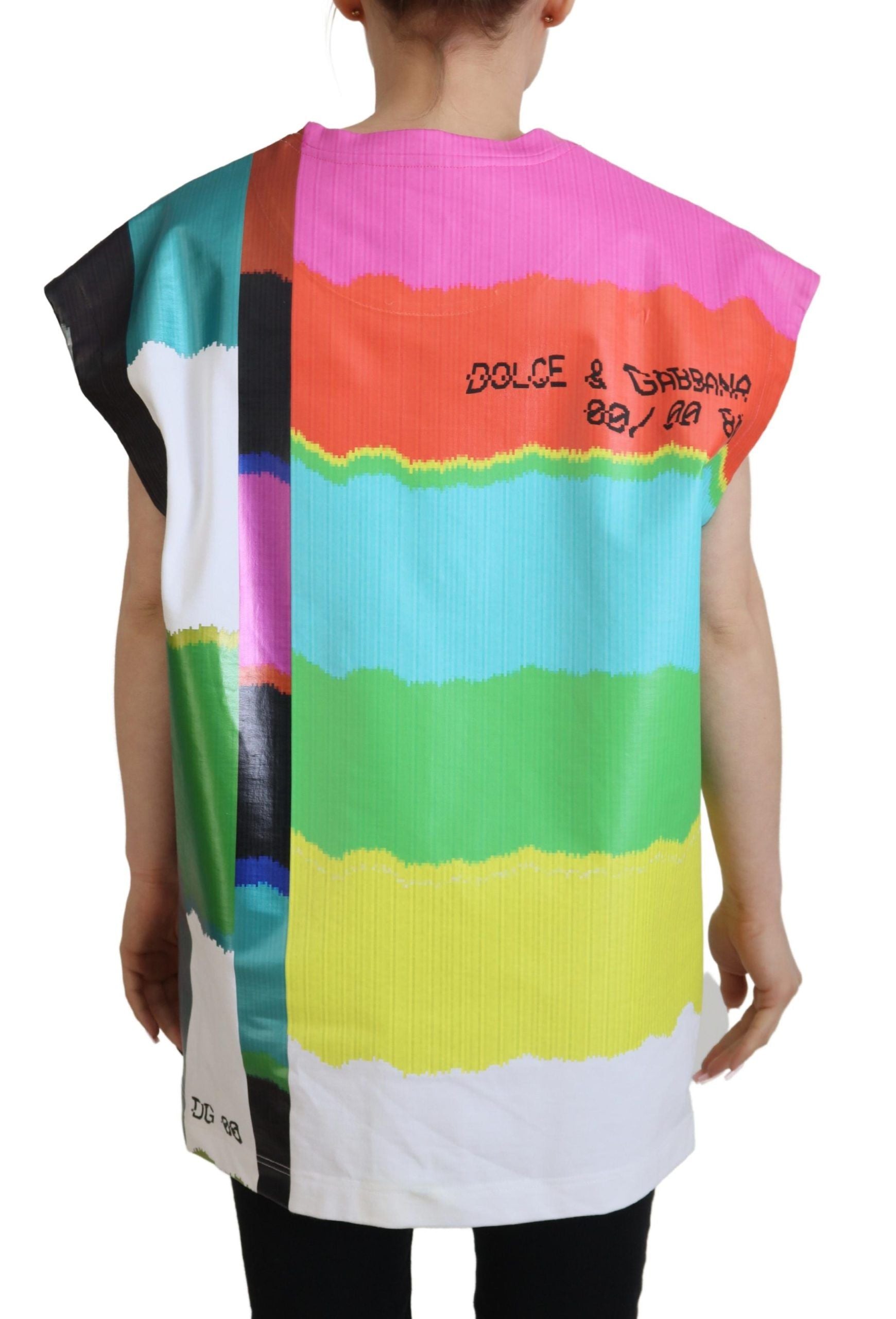 Dolce & Gabbana Multicolor TV Print Blouse Cotton  T-shirt Dolce & Gabbana