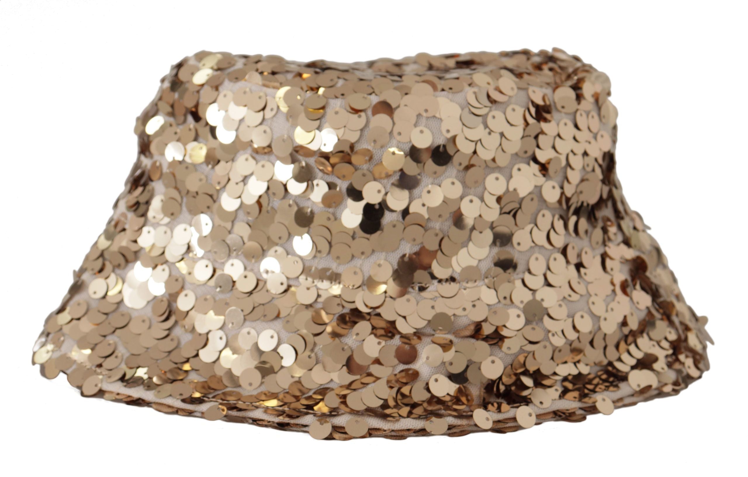 Dolce & Gabbana Gold Silk Sequin Embellished Designer Brim Bucket Hat Dolce & Gabbana