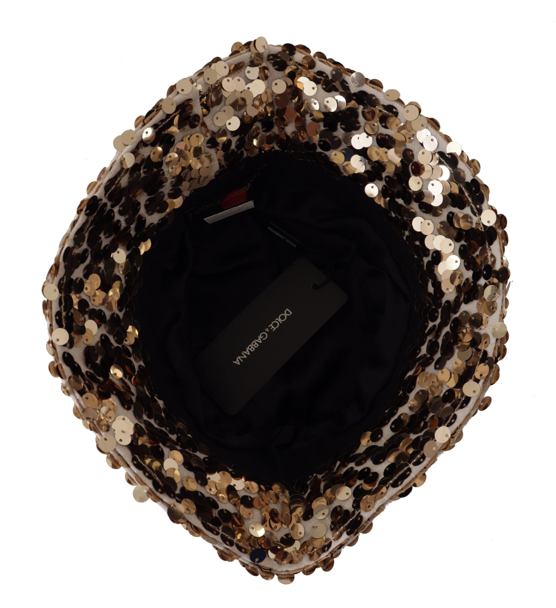 Dolce & Gabbana Gold Silk Sequin Embellished Designer Brim Bucket Hat Dolce & Gabbana